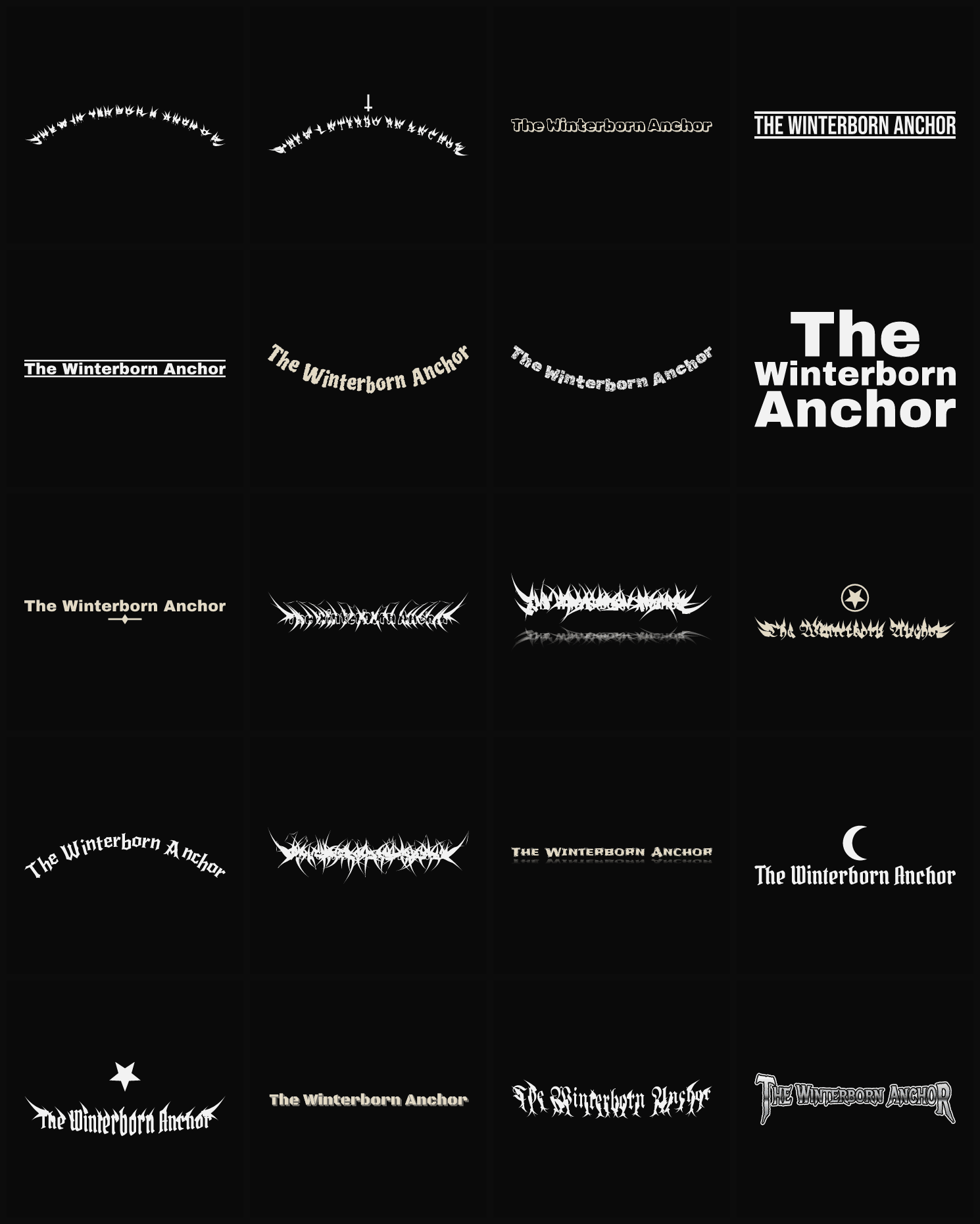Twenty The Winterborn Anchor band logo ideas — different faces, treatments and spike settings