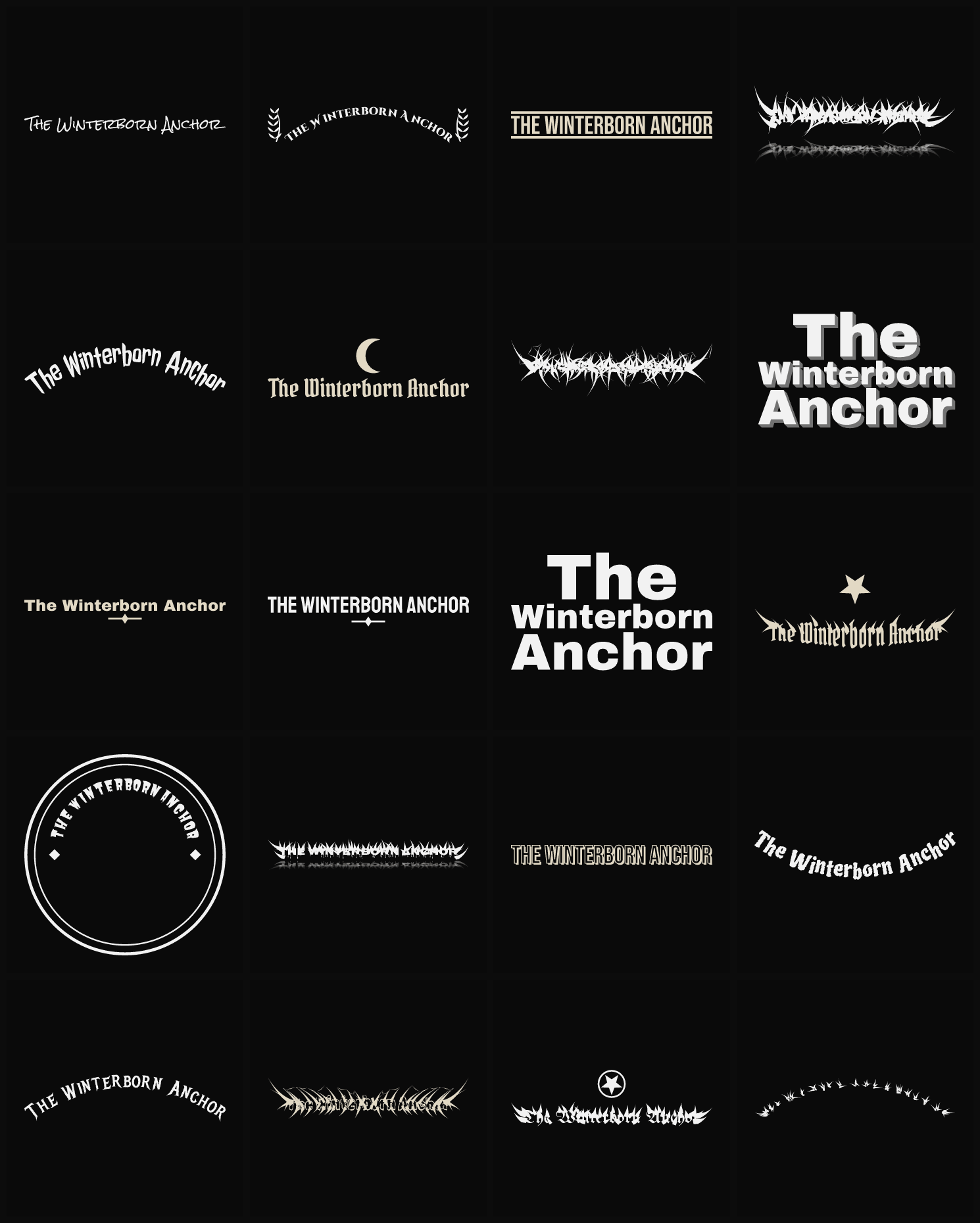 Twenty The Winterborn Anchor band logo ideas — different faces, treatments and spike settings