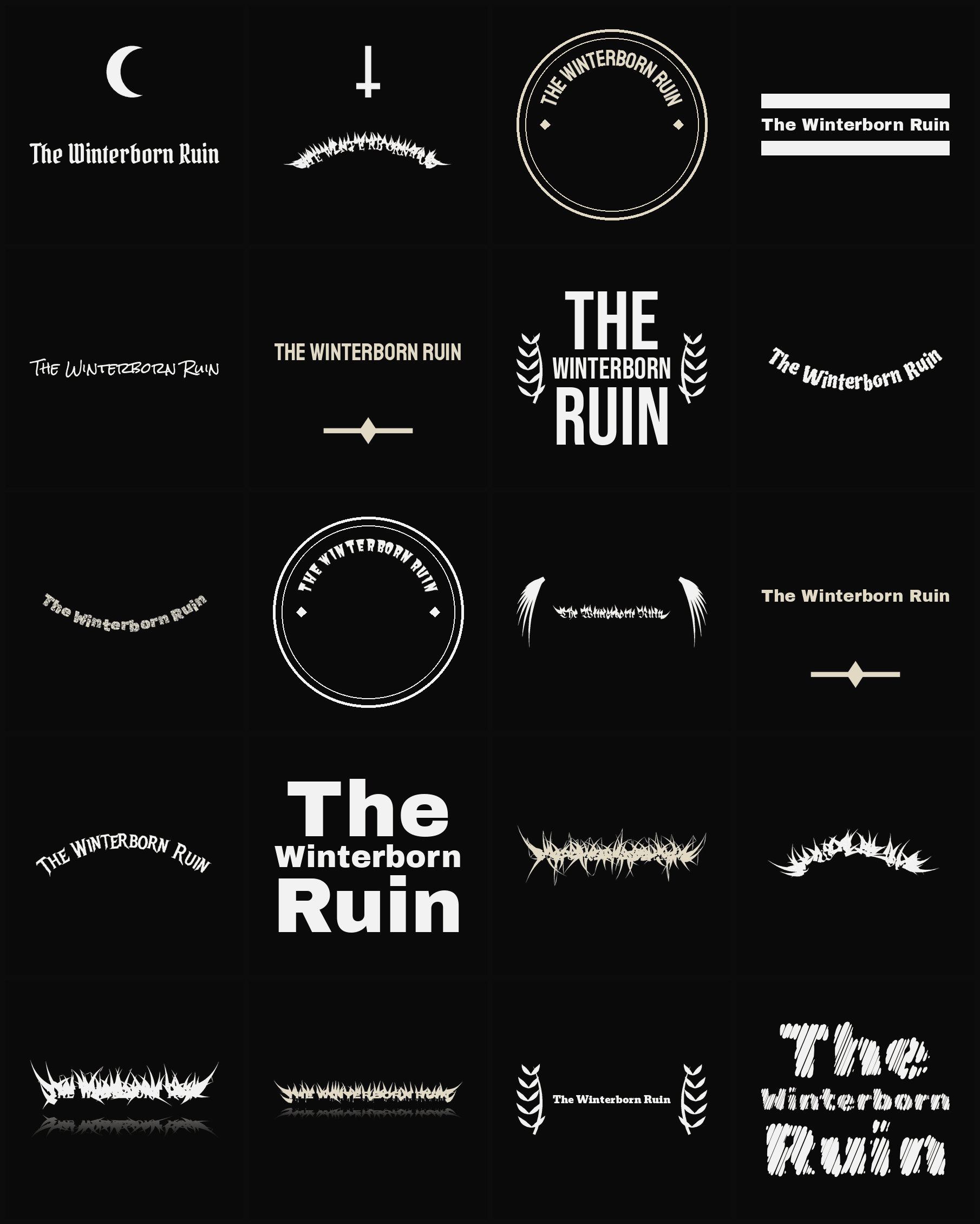 Twenty The Winterborn Ruin band logo ideas — different faces, treatments and spike settings