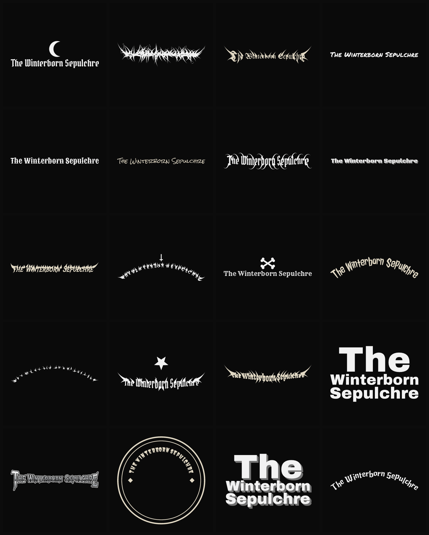 Twenty The Winterborn Sepulchre band logo ideas — different faces, treatments and spike settings