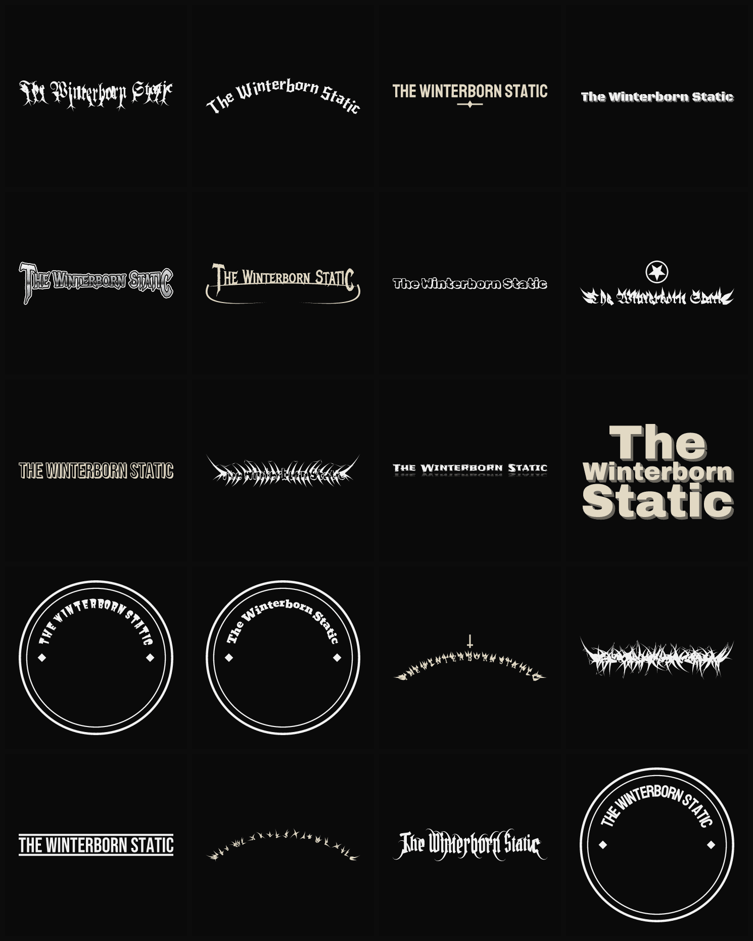 Twenty The Winterborn Static band logo ideas — different faces, treatments and spike settings