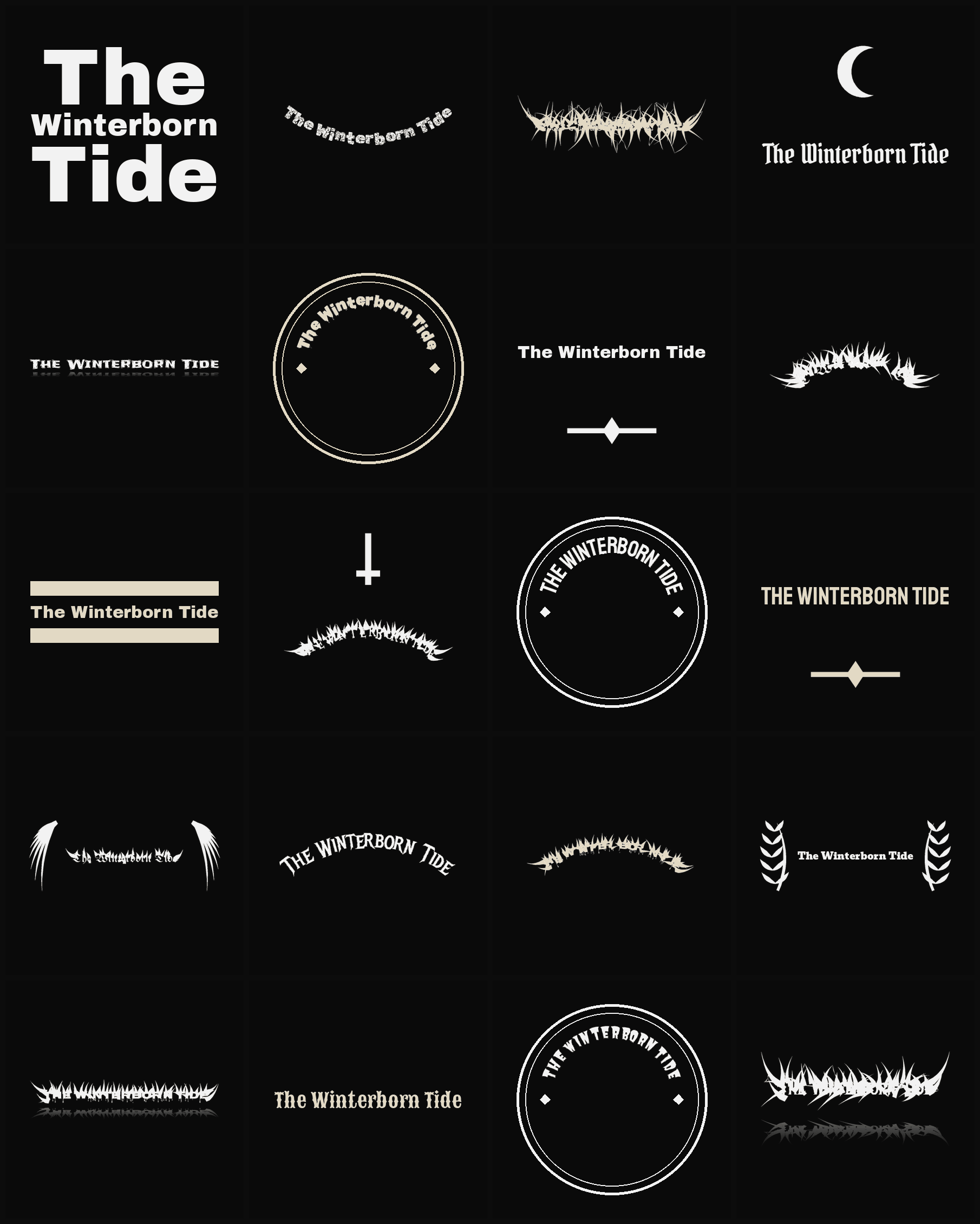 Twenty The Winterborn Tide band logo ideas — different faces, treatments and spike settings
