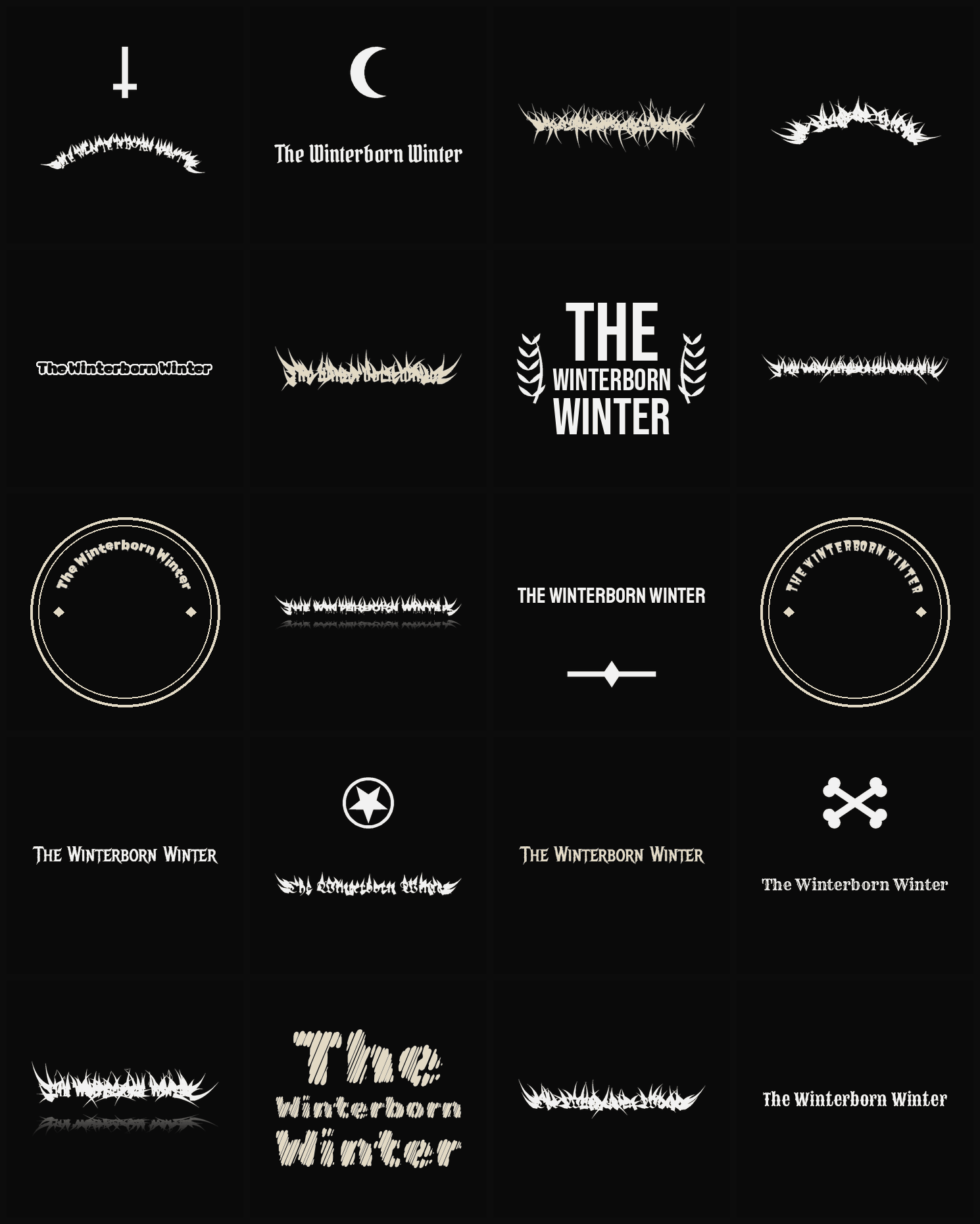 Twenty The Winterborn Winter band logo ideas — different faces, treatments and spike settings