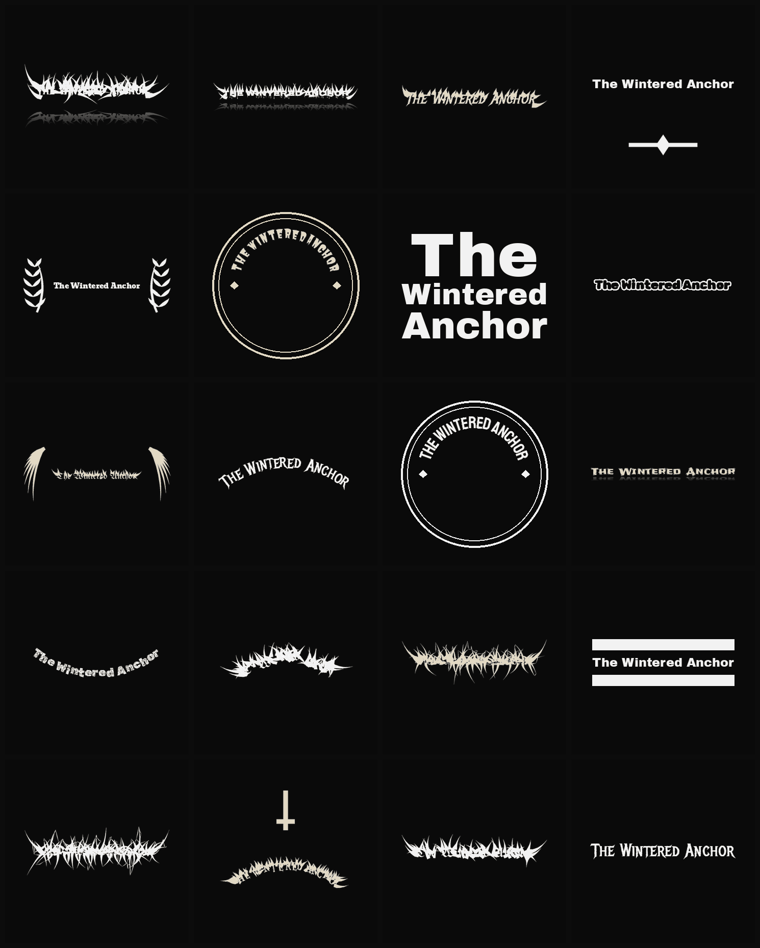 Twenty The Wintered Anchor band logo ideas — different faces, treatments and spike settings