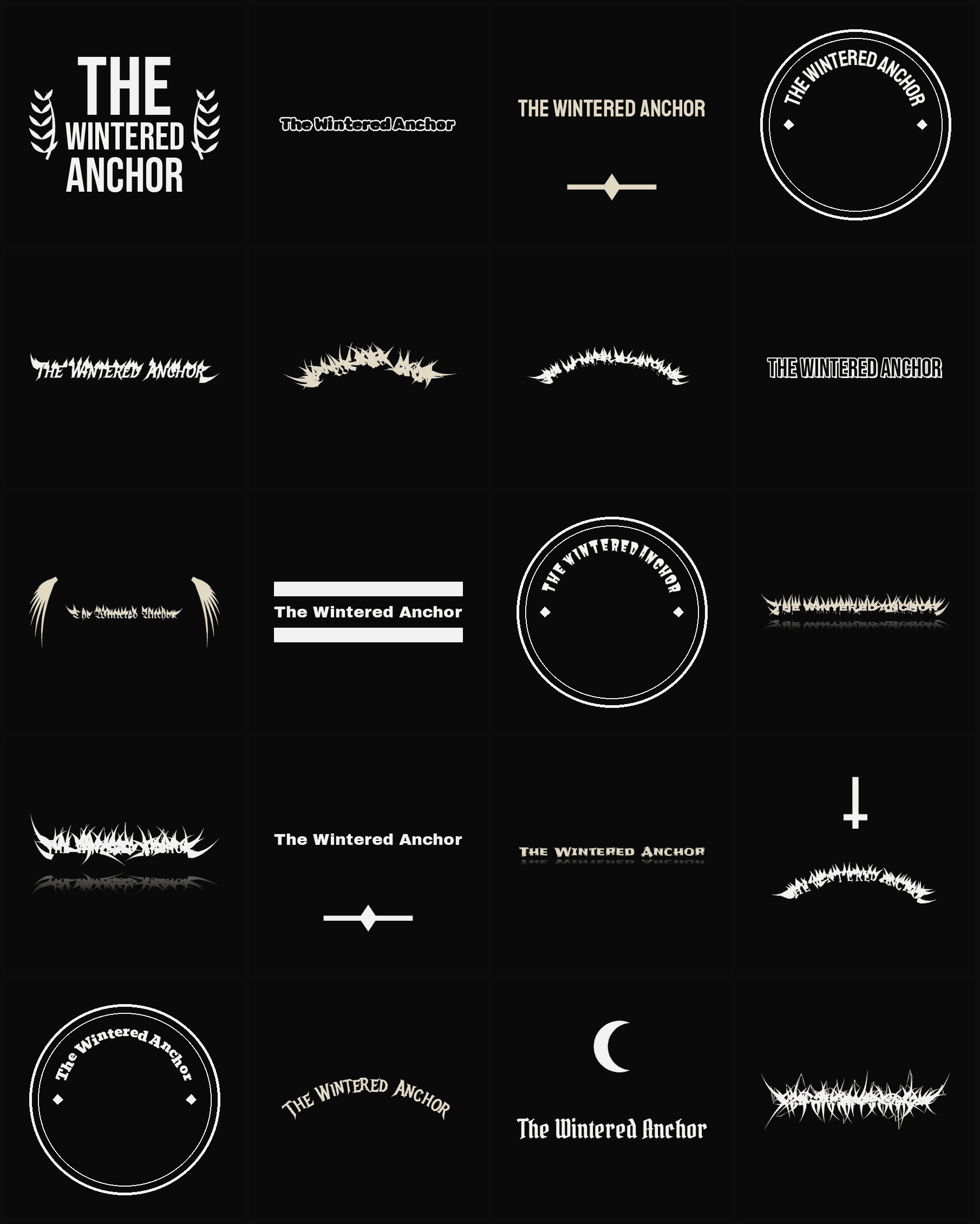 Twenty The Wintered Anchor band logo ideas — different faces, treatments and spike settings