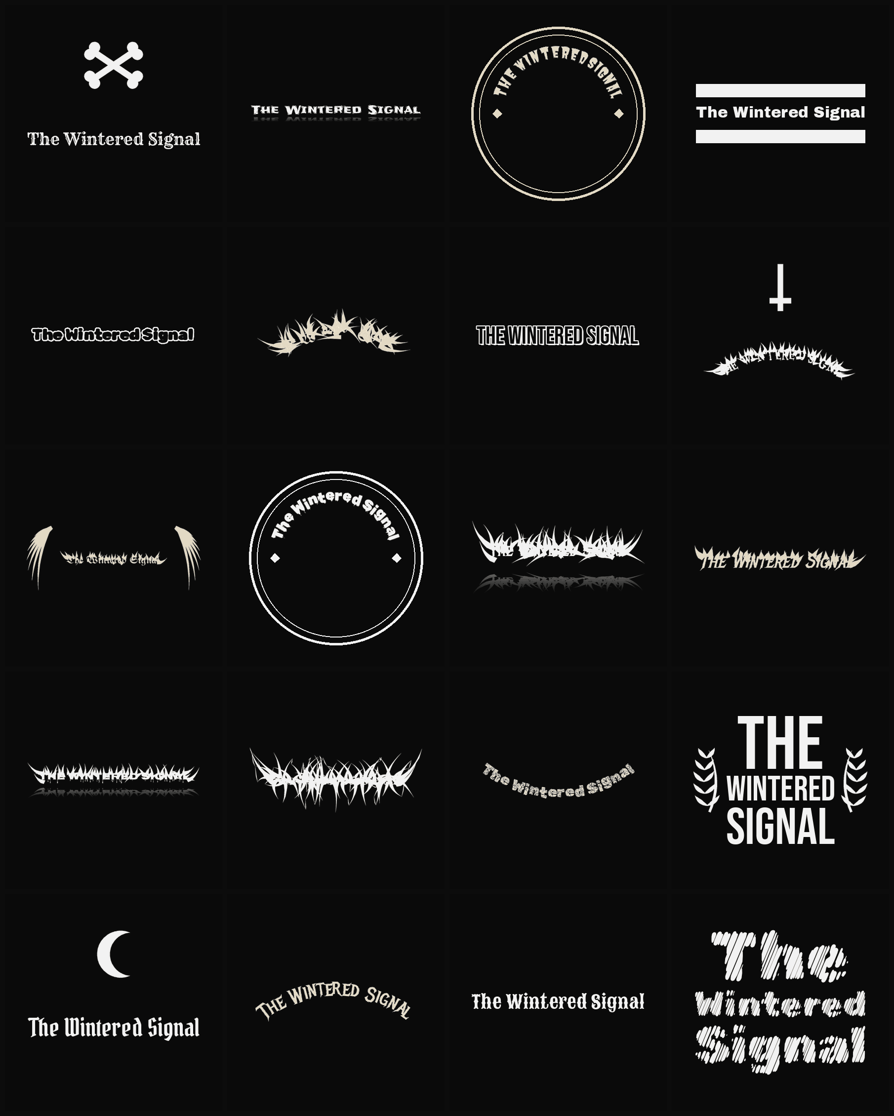 Twenty The Wintered Signal band logo ideas — different faces, treatments and spike settings