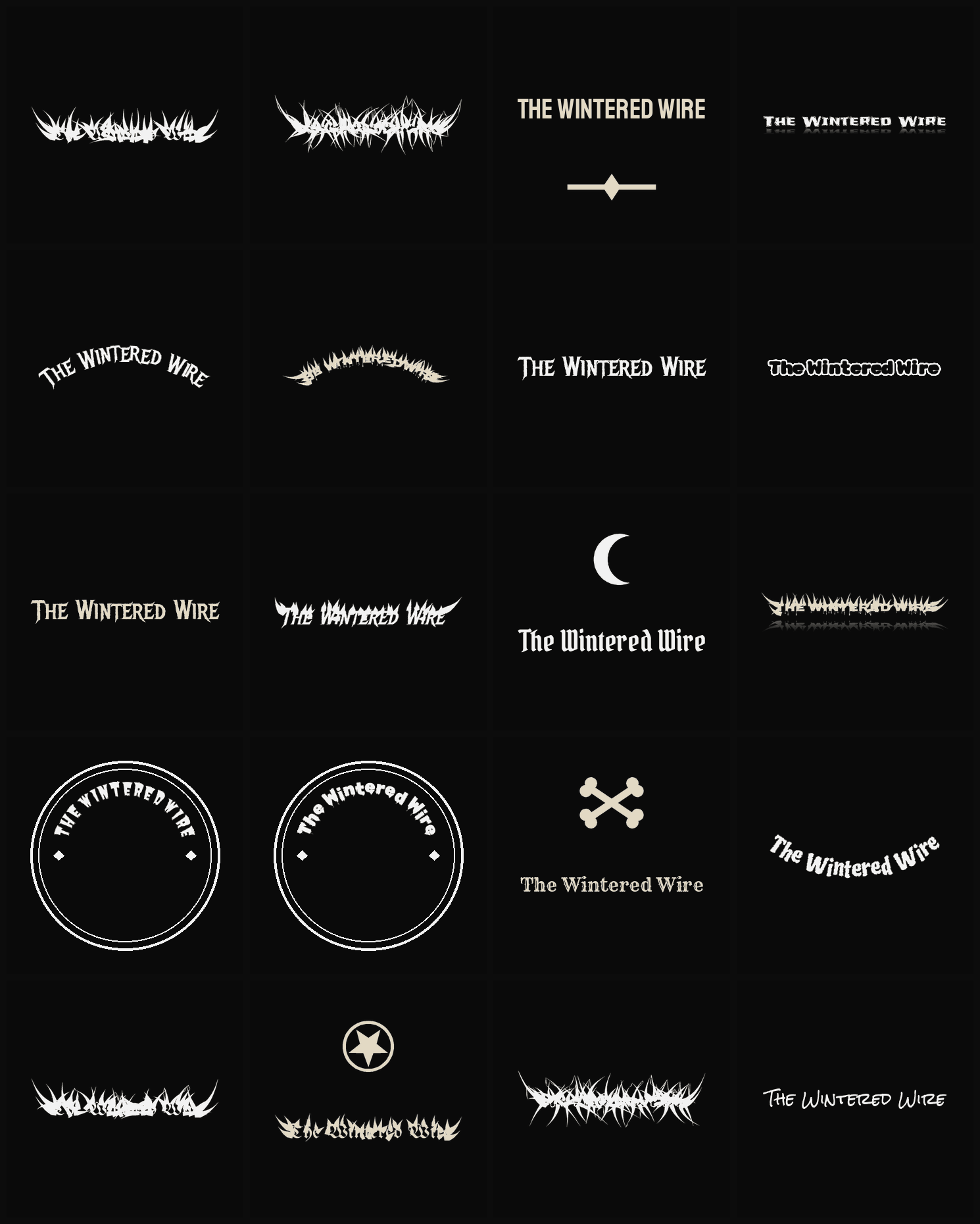 Twenty The Wintered Wire band logo ideas — different faces, treatments and spike settings