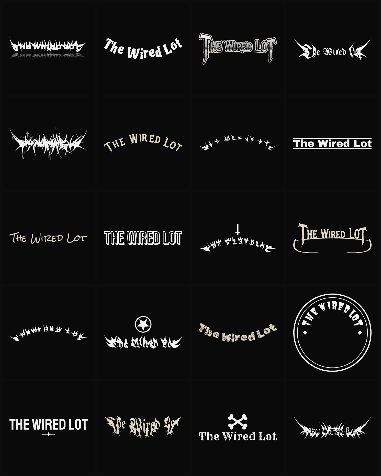 Twenty The Wired Lot band logo ideas — different faces, treatments and spike settings