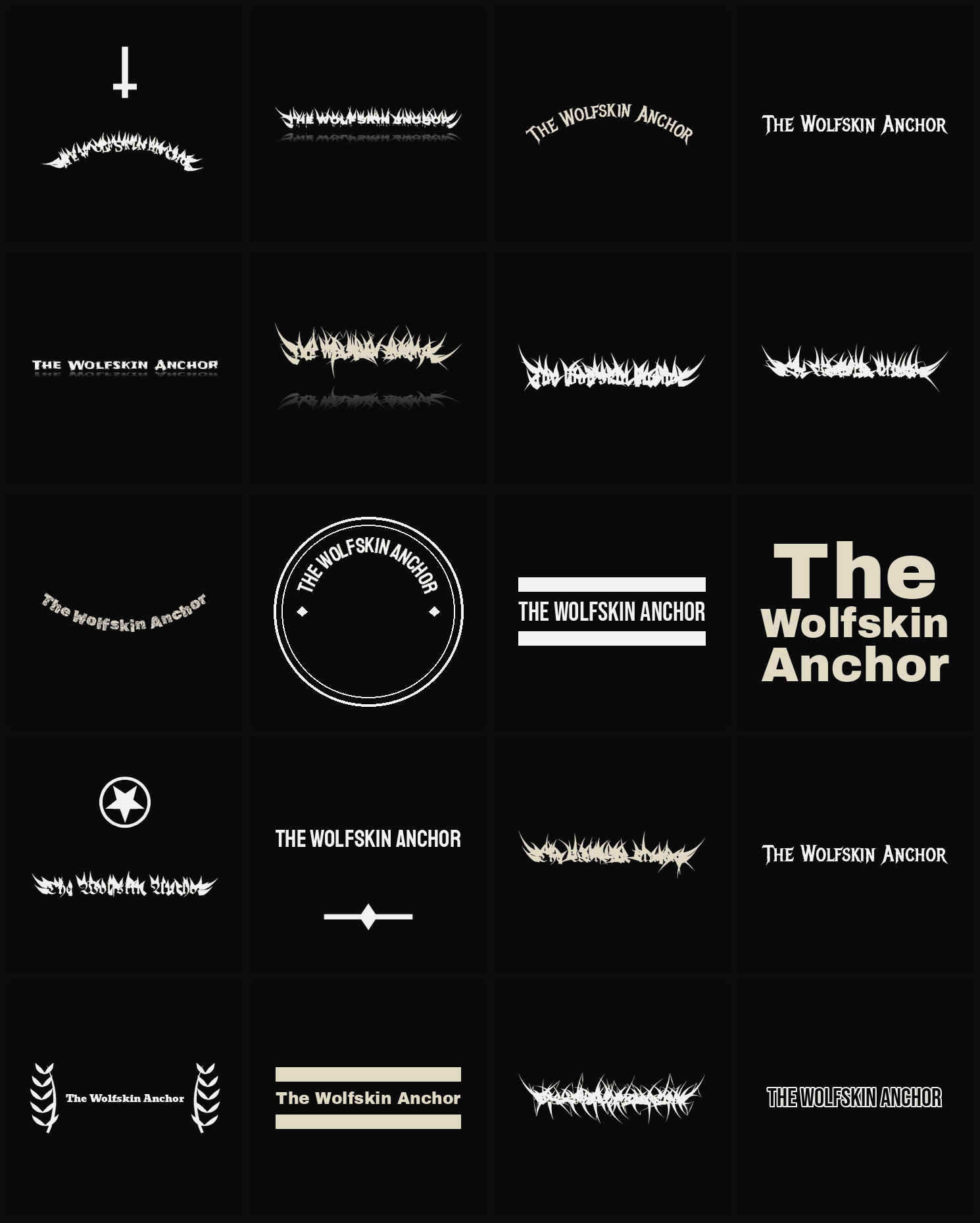 Twenty The Wolfskin Anchor band logo ideas — different faces, treatments and spike settings