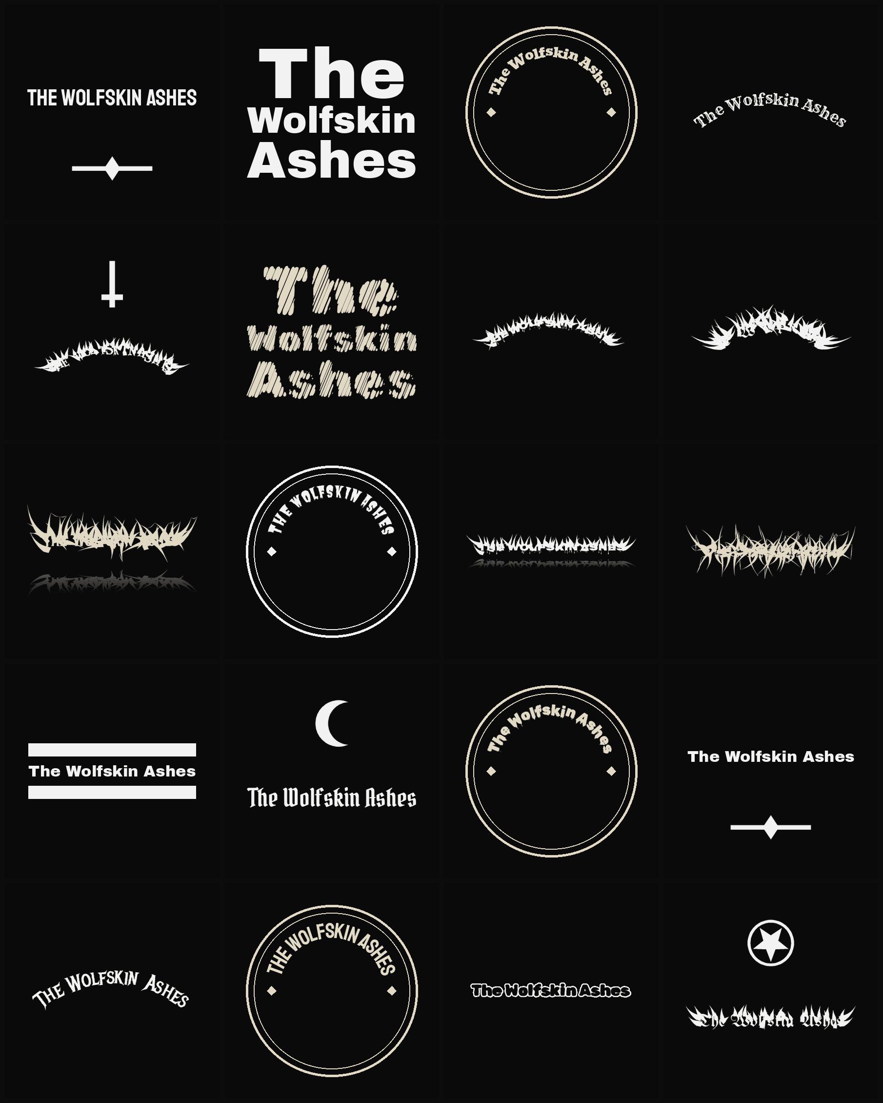 Twenty The Wolfskin Ashes band logo ideas — different faces, treatments and spike settings