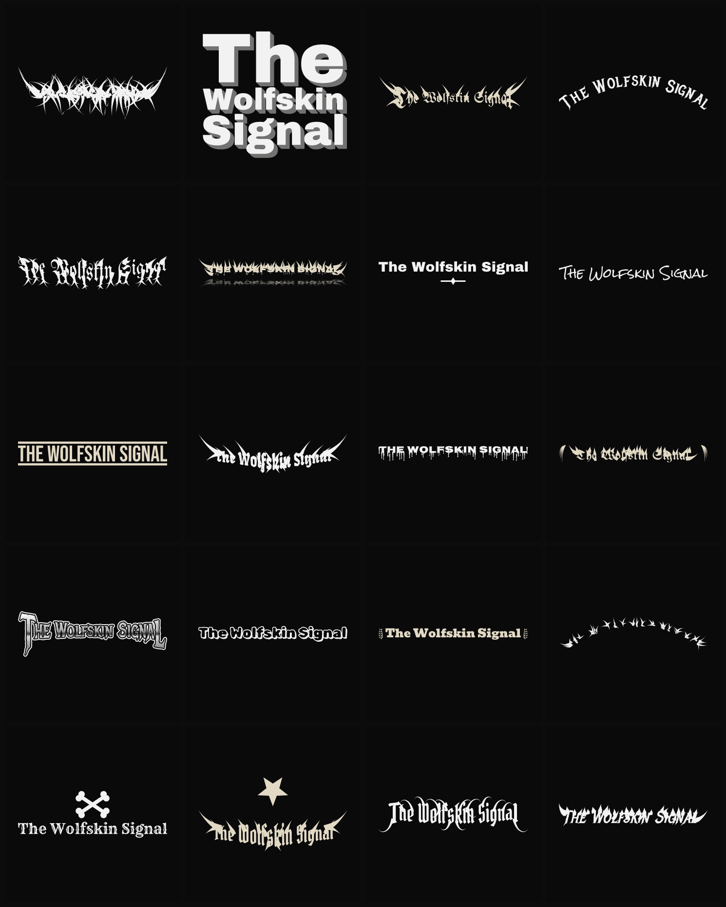 Twenty The Wolfskin Signal band logo ideas — different faces, treatments and spike settings