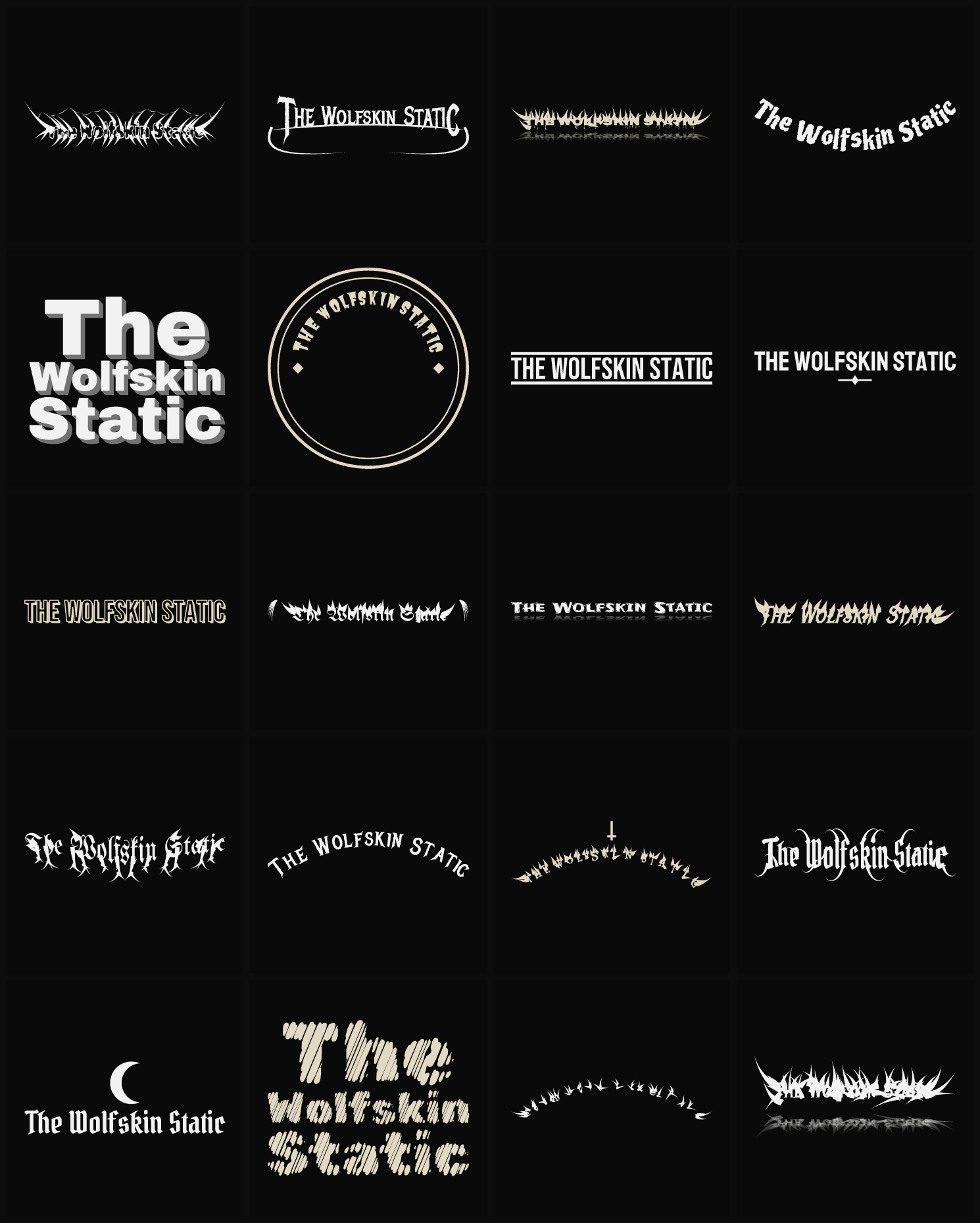 Twenty The Wolfskin Static band logo ideas — different faces, treatments and spike settings