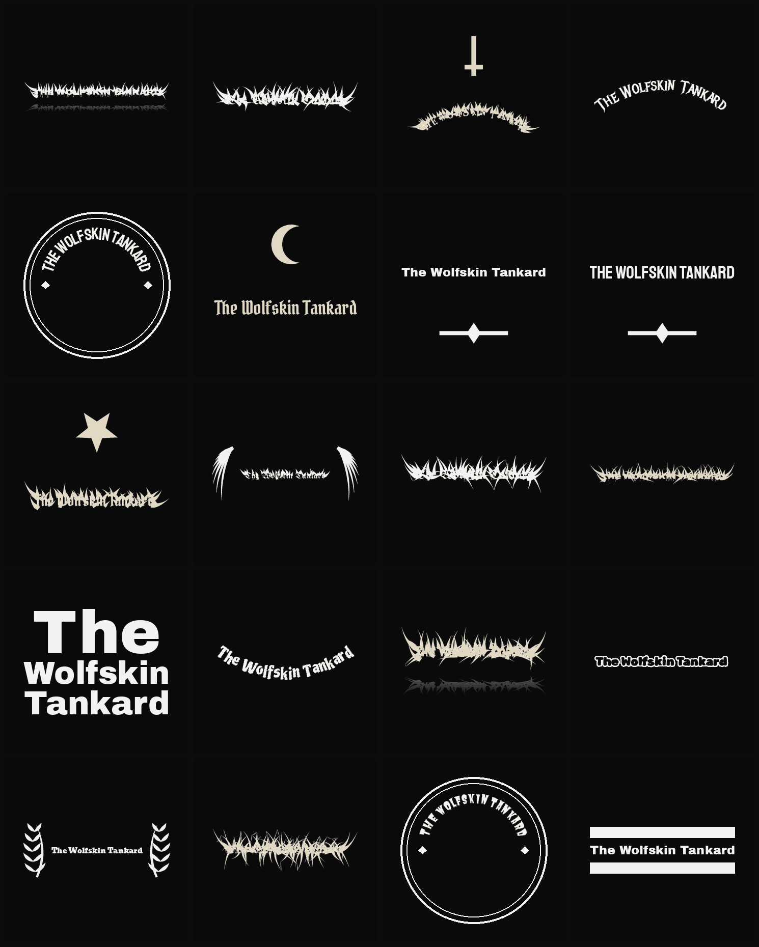 Twenty The Wolfskin Tankard band logo ideas — different faces, treatments and spike settings