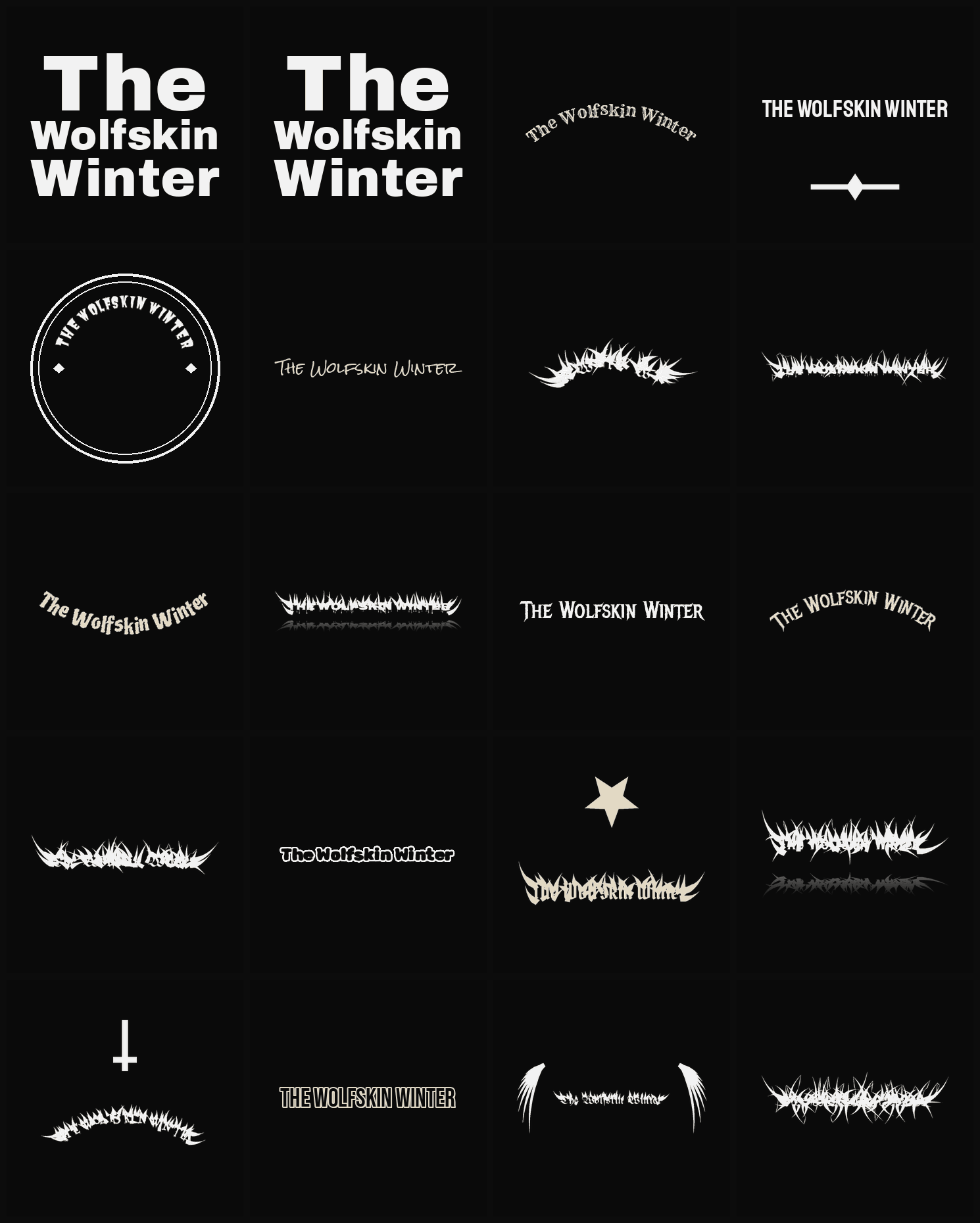 Twenty The Wolfskin Winter band logo ideas — different faces, treatments and spike settings