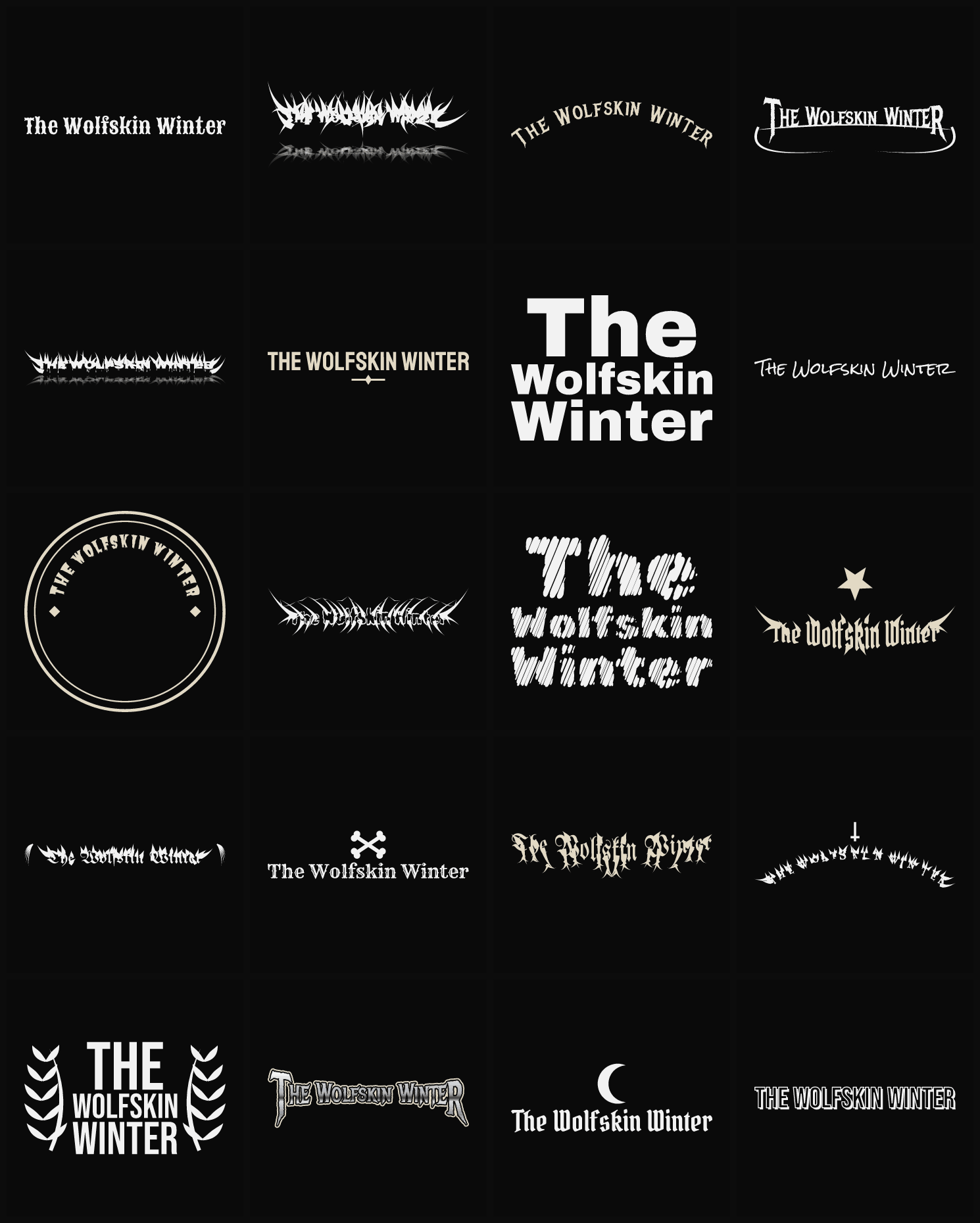 Twenty The Wolfskin Winter band logo ideas — different faces, treatments and spike settings