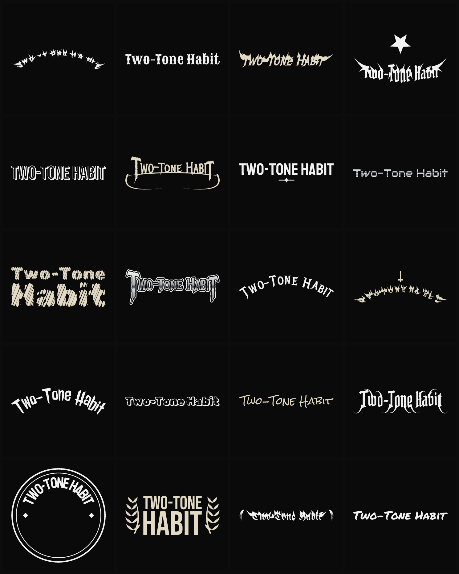 Twenty Two-Tone Habit band logo ideas — different faces, treatments and spike settings