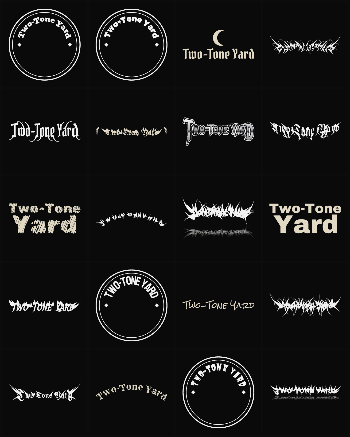 Twenty Two-Tone Yard band logo ideas — different faces, treatments and spike settings