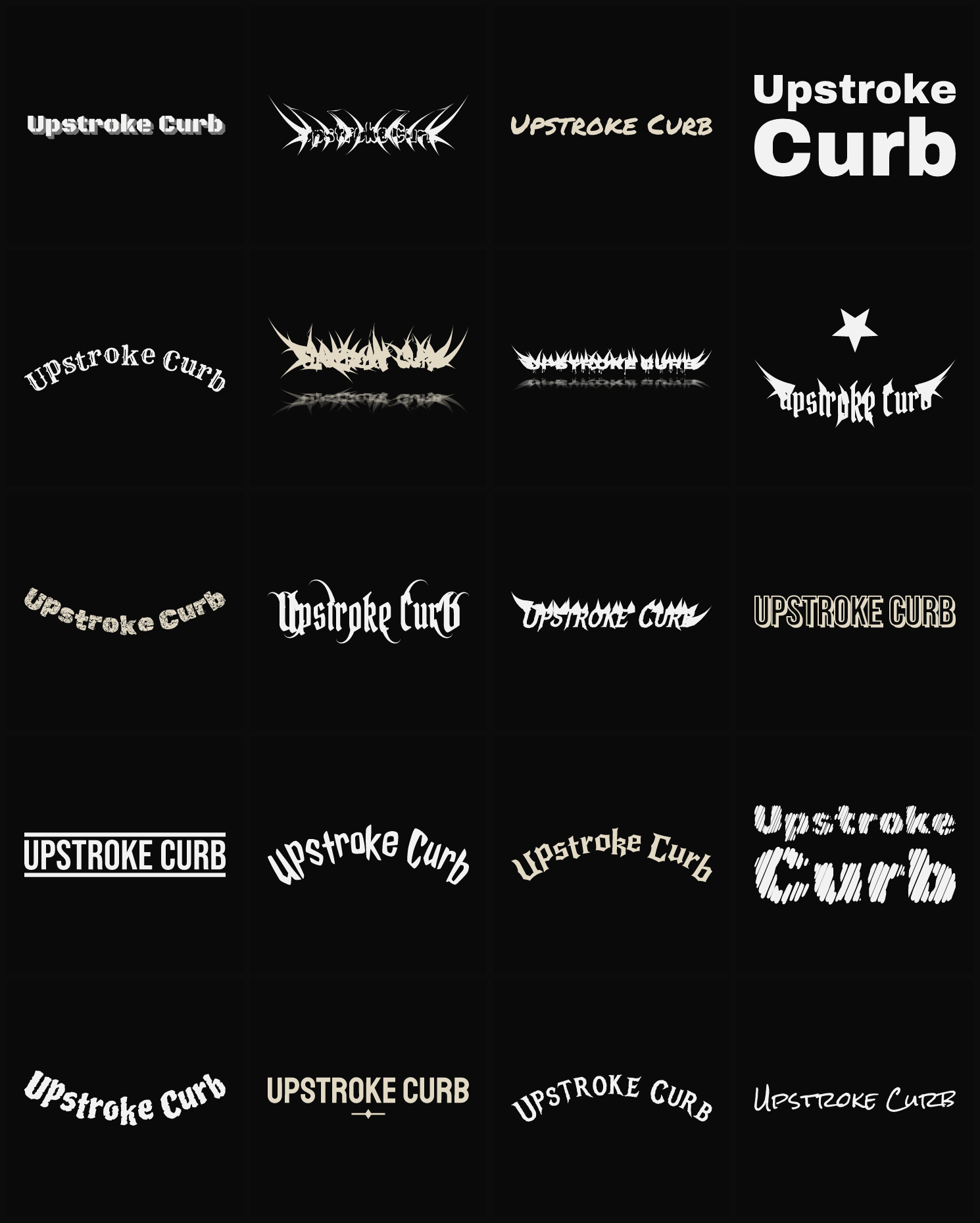 Twenty Upstroke Curb band logo ideas — different faces, treatments and spike settings