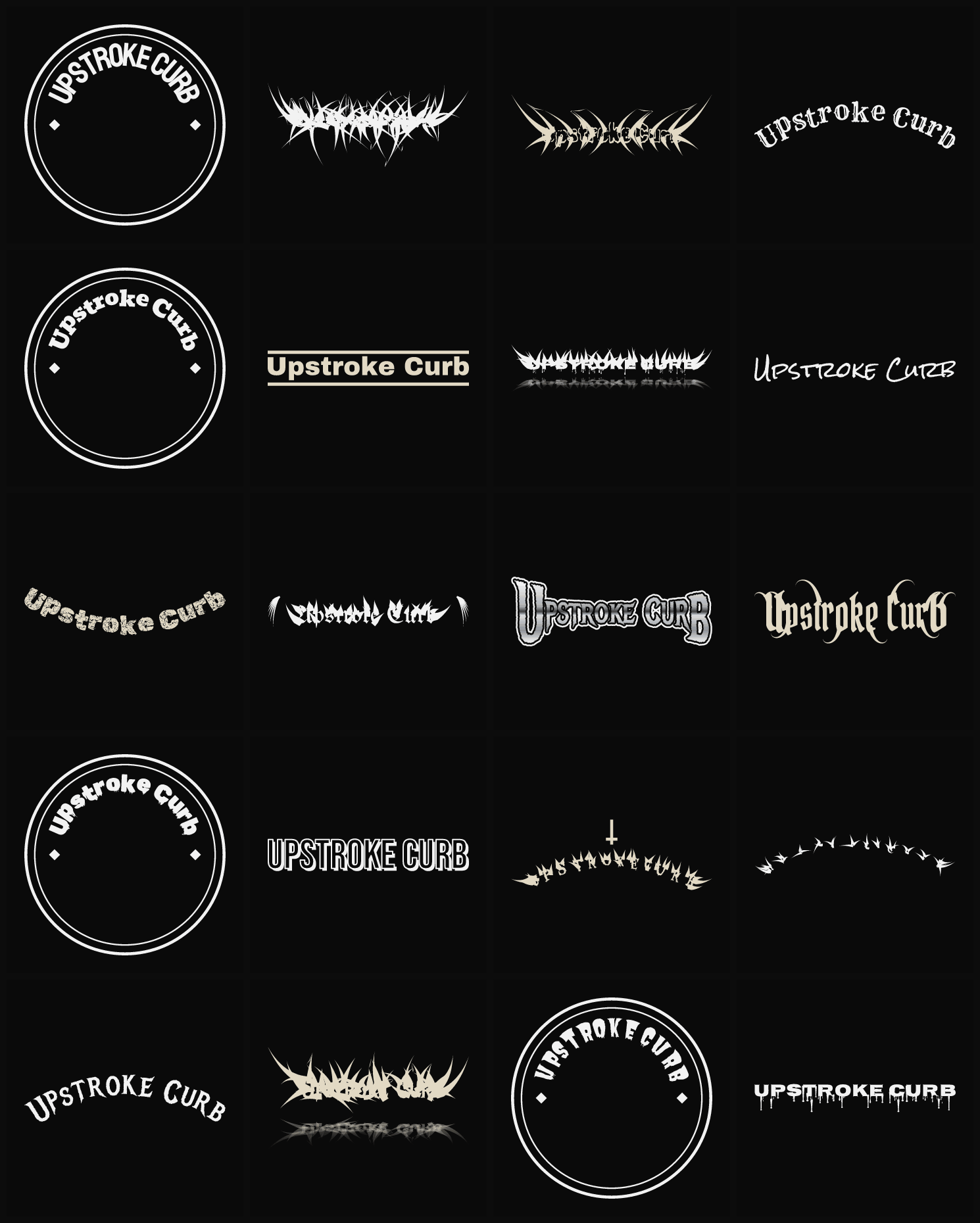 Twenty Upstroke Curb band logo ideas — different faces, treatments and spike settings