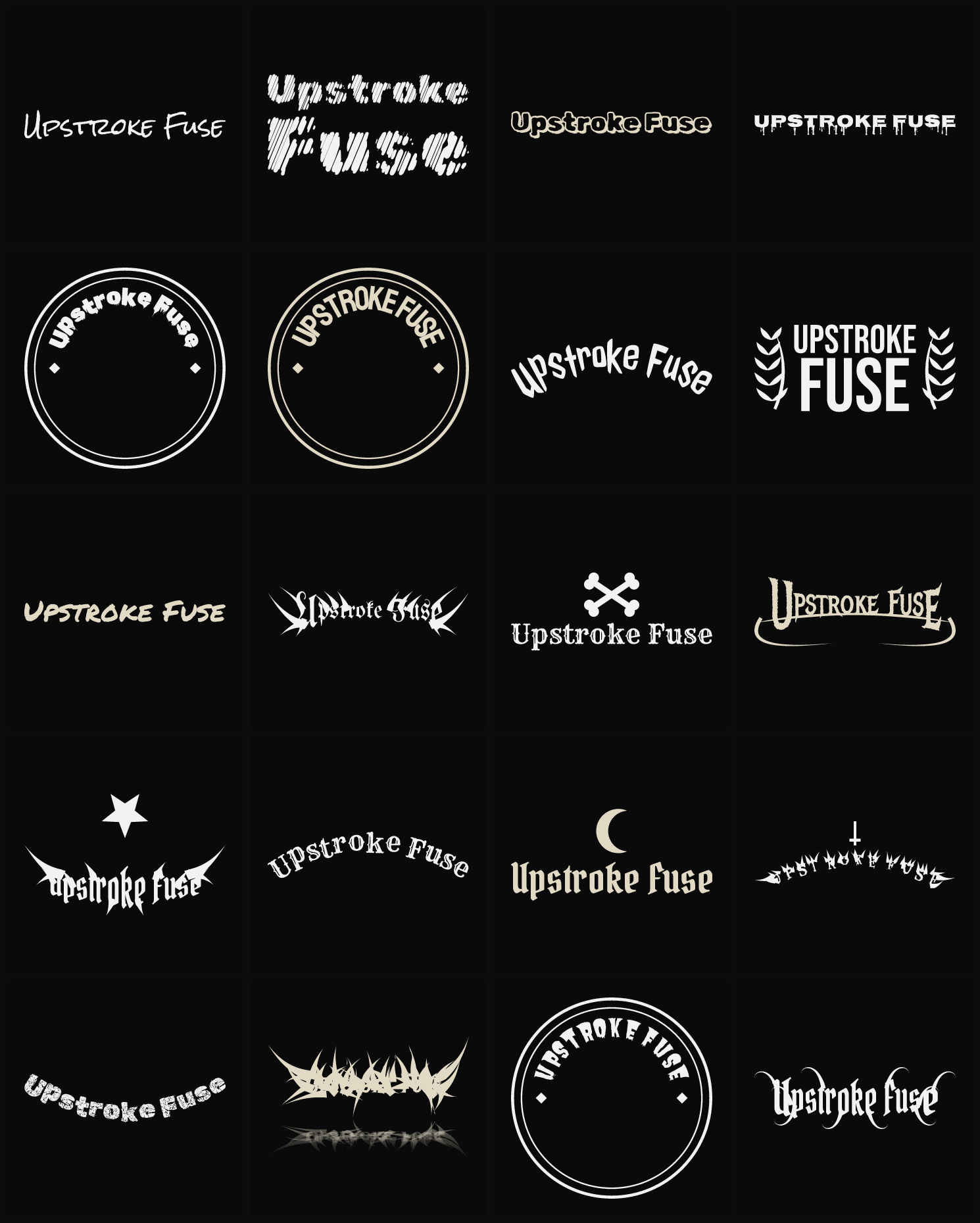 Twenty Upstroke Fuse band logo ideas — different faces, treatments and spike settings