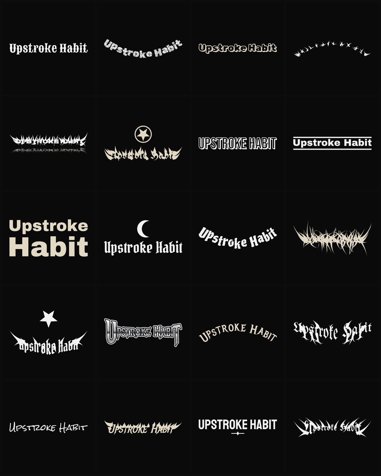 Twenty Upstroke Habit band logo ideas — different faces, treatments and spike settings