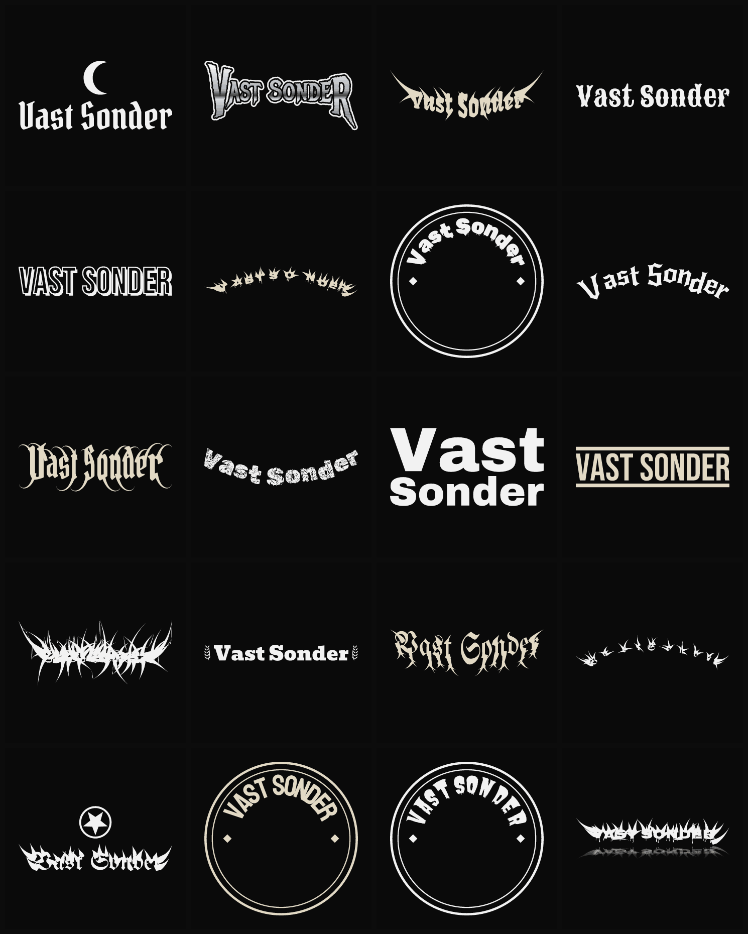 Twenty Vast Sonder band logo ideas — different faces, treatments and spike settings