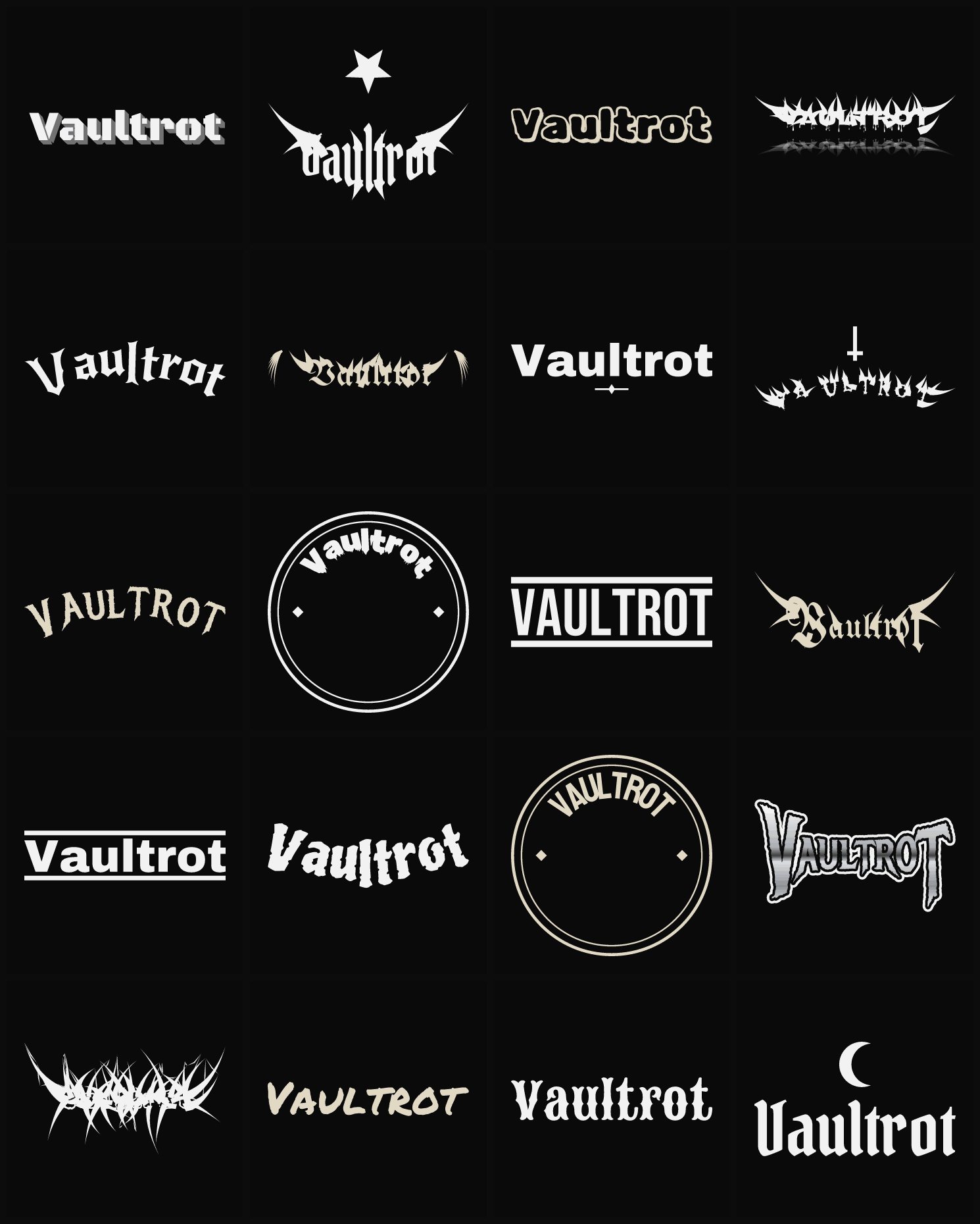 Twenty Vaultrot band logo ideas — different faces, treatments and spike settings