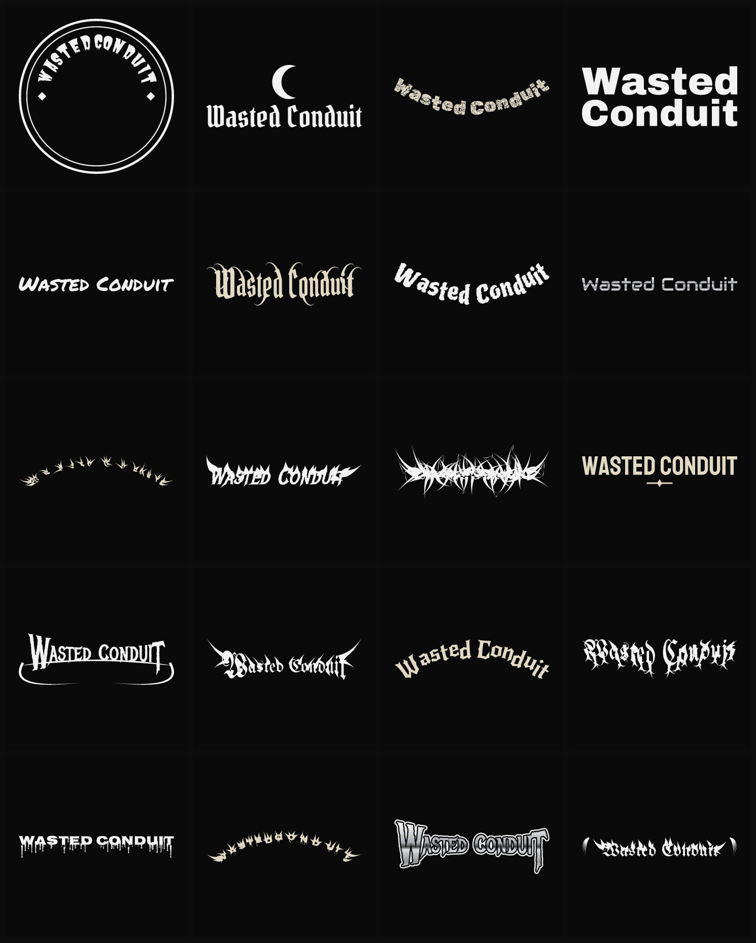 Twenty Wasted Conduit band logo ideas — different faces, treatments and spike settings