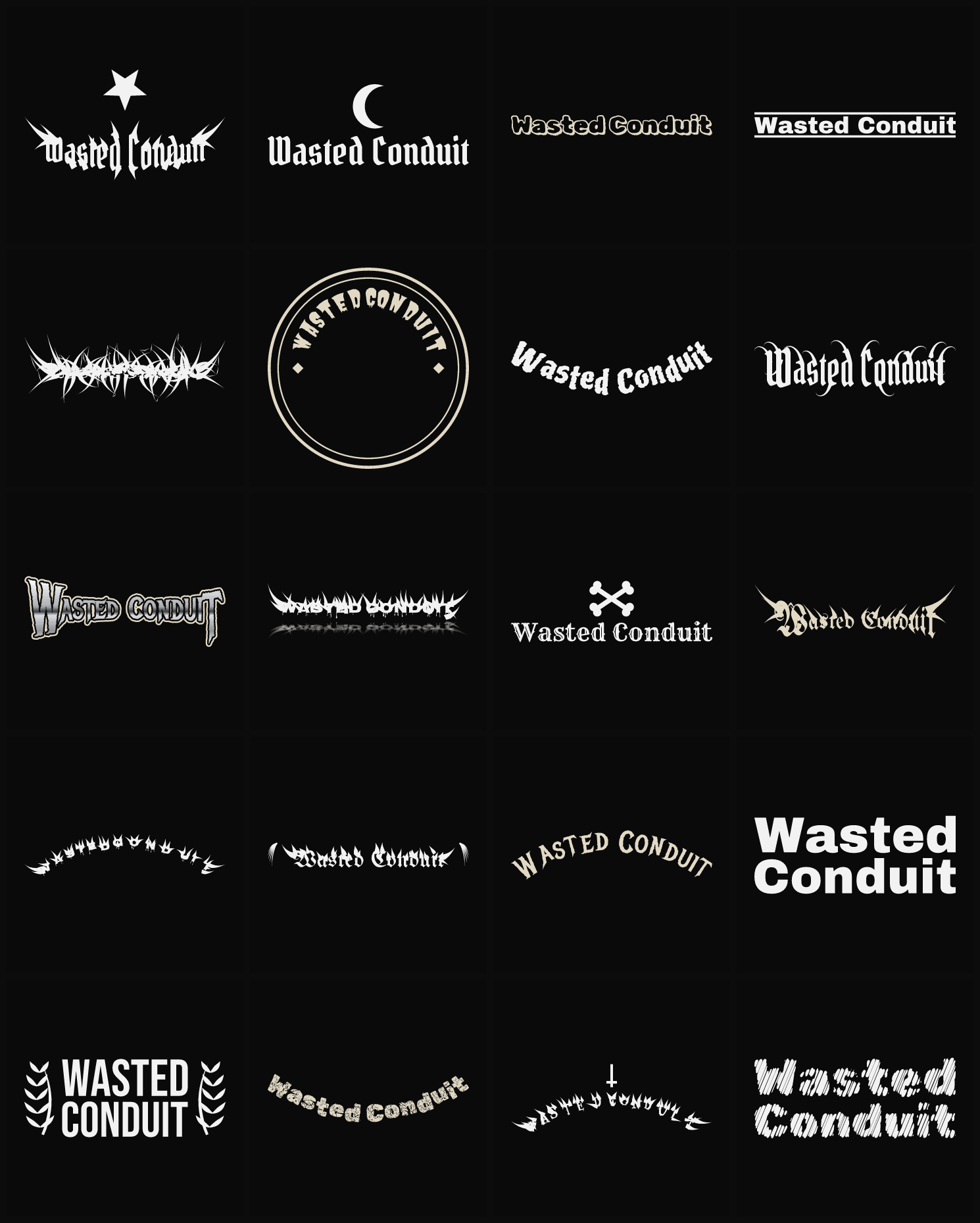 Twenty Wasted Conduit band logo ideas — different faces, treatments and spike settings