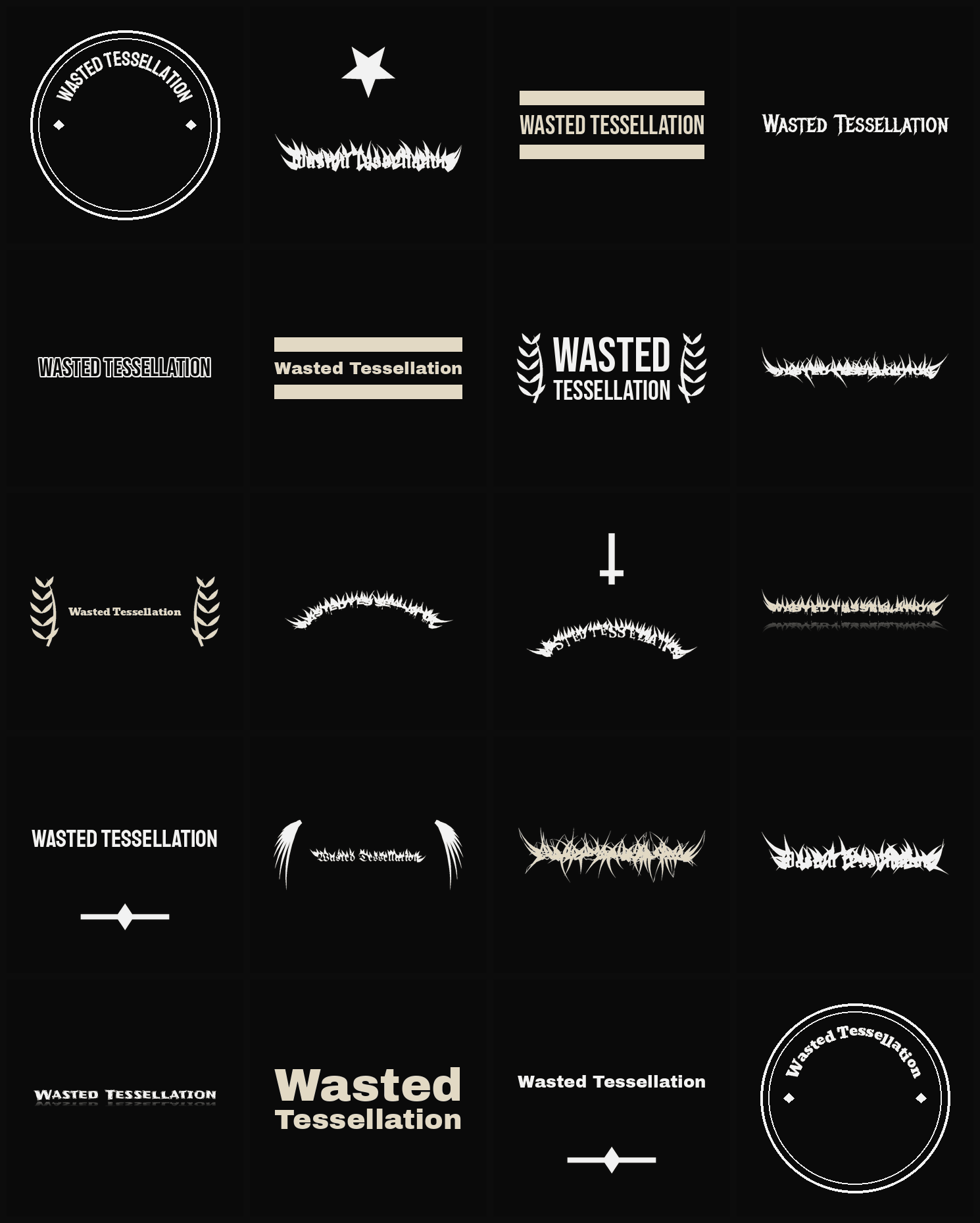 Twenty Wasted Tessellation band logo ideas — different faces, treatments and spike settings