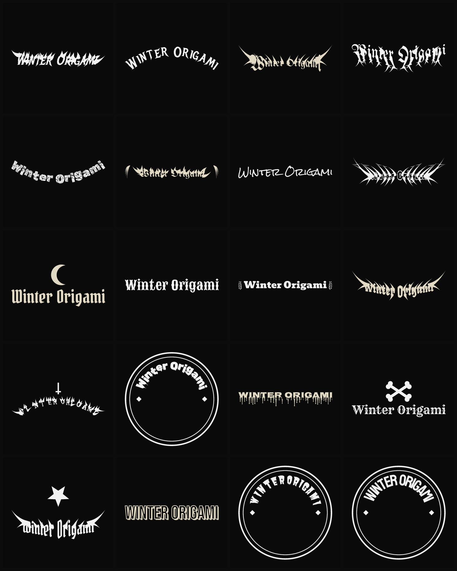 Twenty Winter Origami band logo ideas — different faces, treatments and spike settings