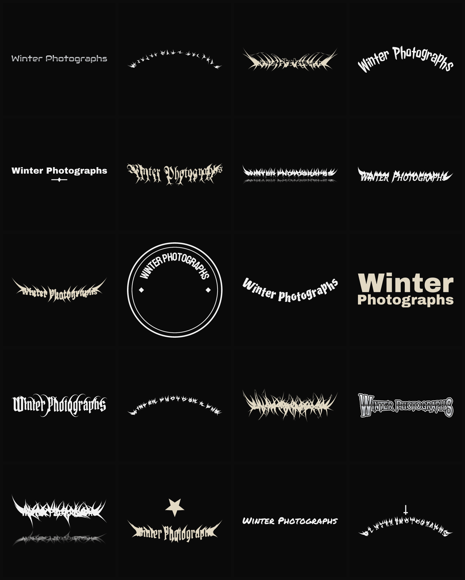 Twenty Winter Photographs band logo ideas — different faces, treatments and spike settings
