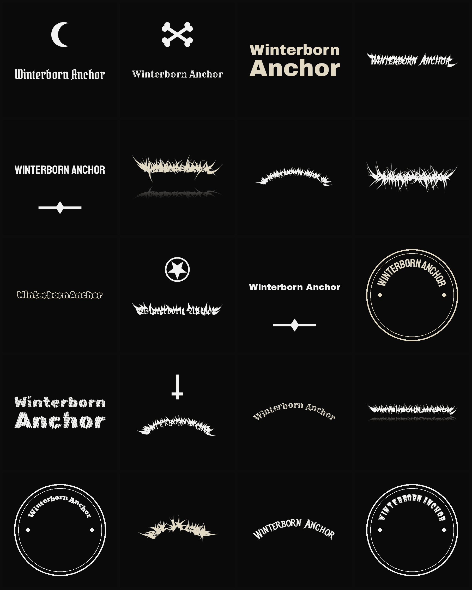 Twenty Winterborn Anchor band logo ideas — different faces, treatments and spike settings
