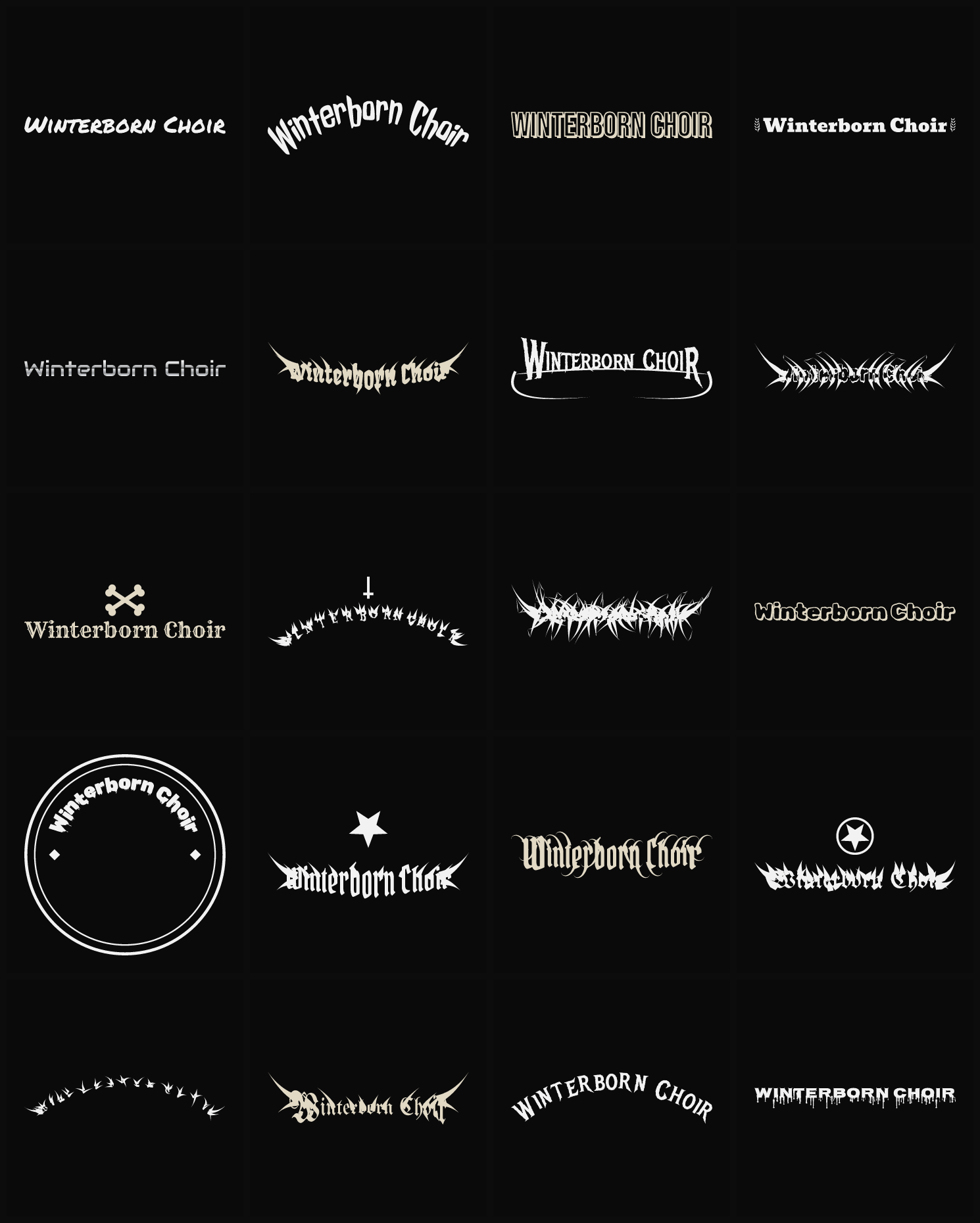 Twenty Winterborn Choir band logo ideas — different faces, treatments and spike settings