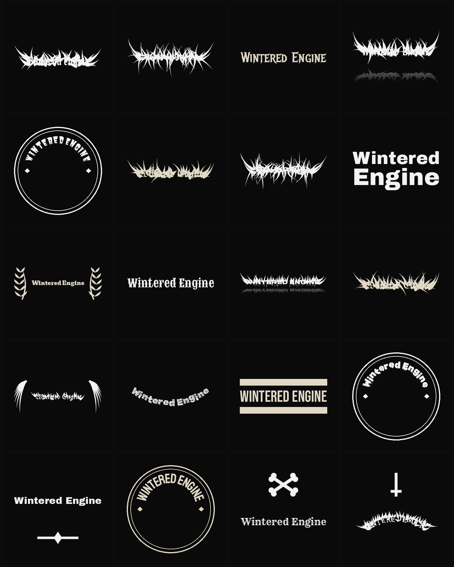 Twenty Wintered Engine band logo ideas — different faces, treatments and spike settings