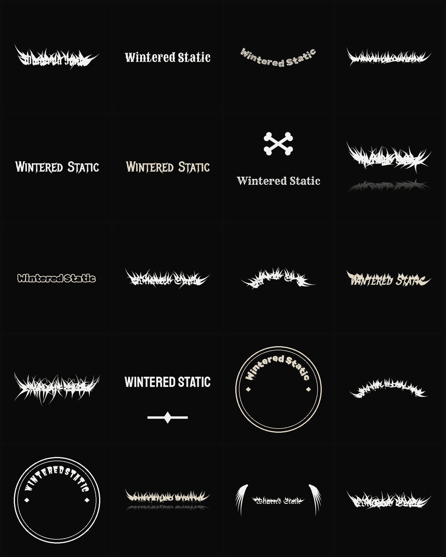 Twenty Wintered Static band logo ideas — different faces, treatments and spike settings