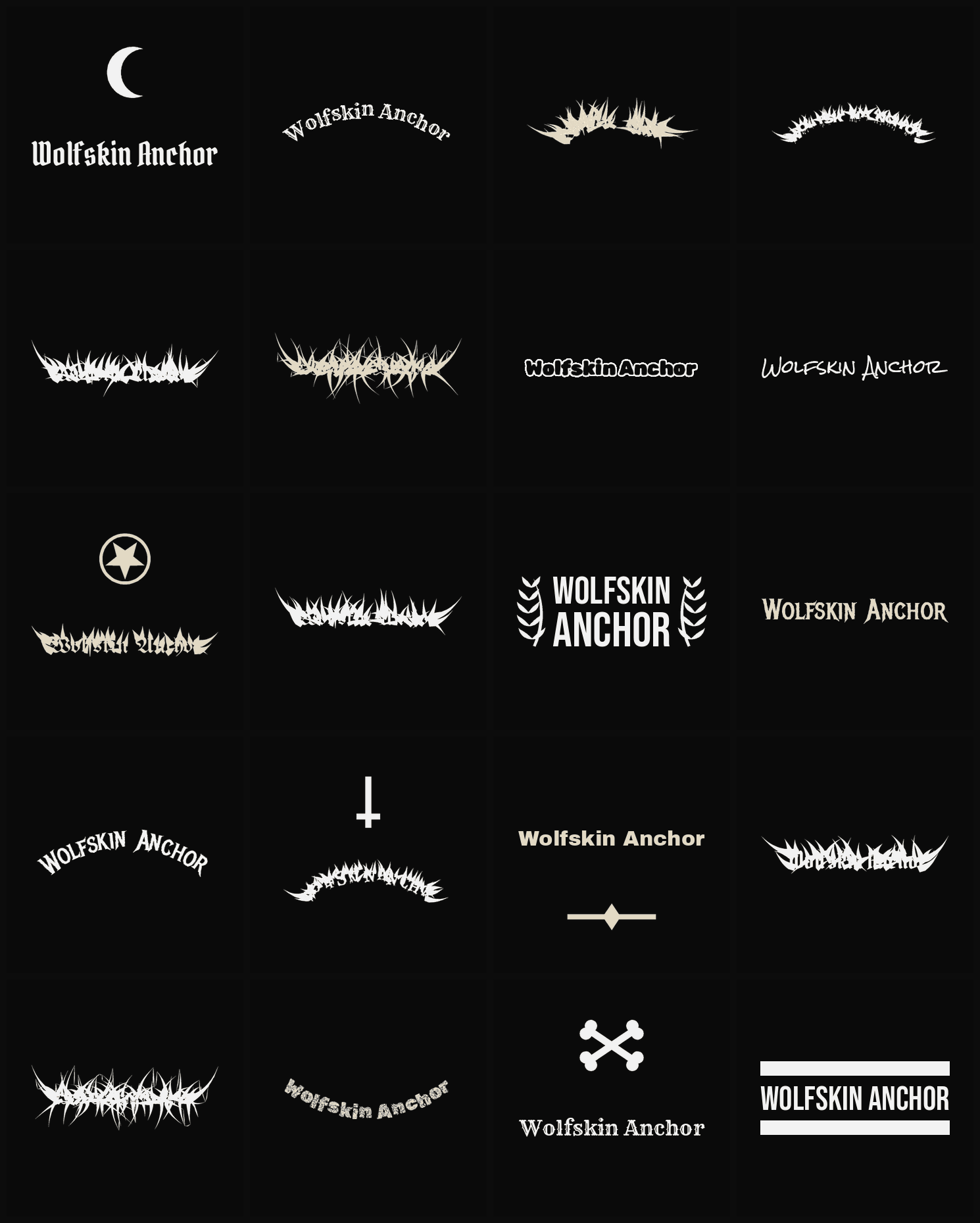 Twenty Wolfskin Anchor band logo ideas — different faces, treatments and spike settings