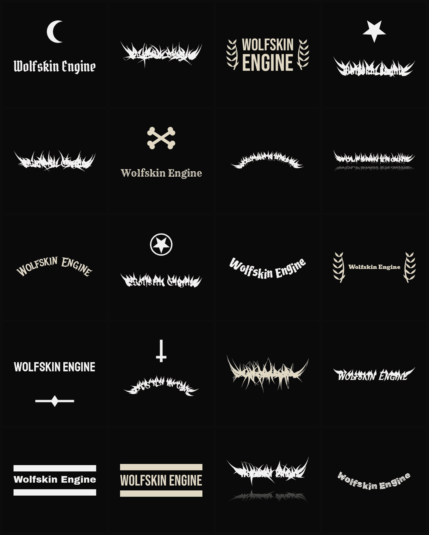 Twenty Wolfskin Engine band logo ideas — different faces, treatments and spike settings