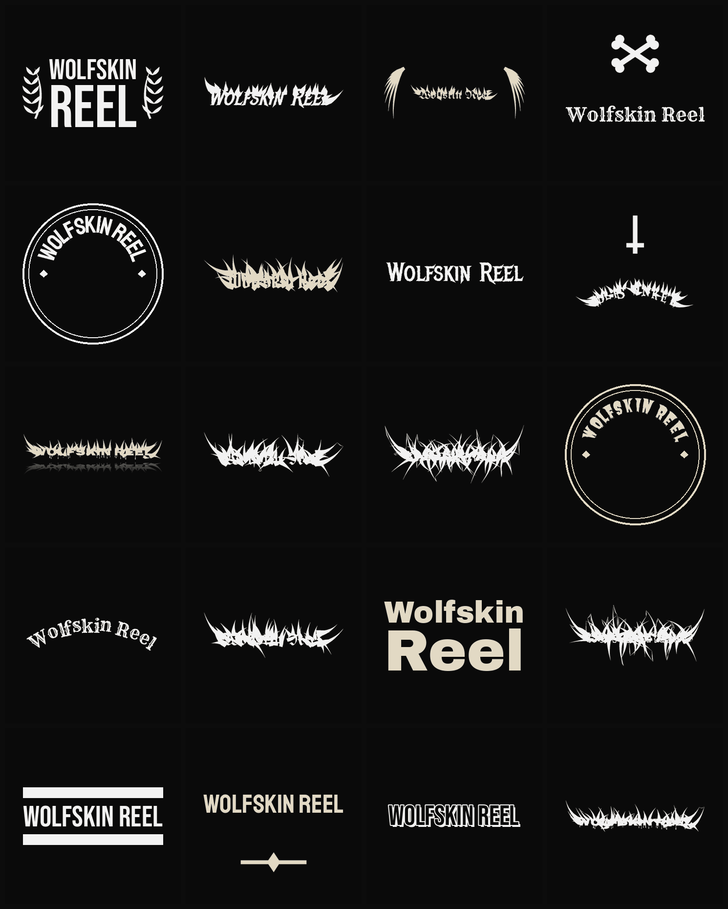 Twenty Wolfskin Reel band logo ideas — different faces, treatments and spike settings