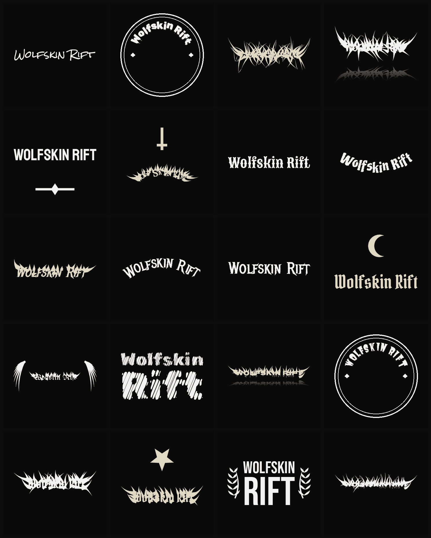Twenty Wolfskin Rift band logo ideas — different faces, treatments and spike settings