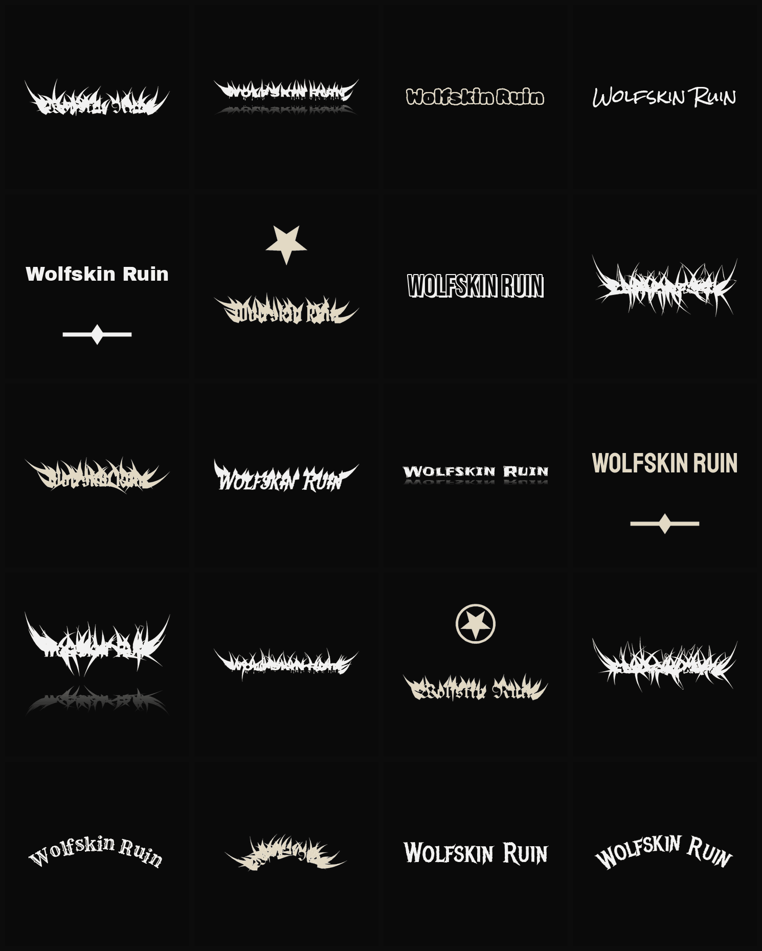 Twenty Wolfskin Ruin band logo ideas — different faces, treatments and spike settings