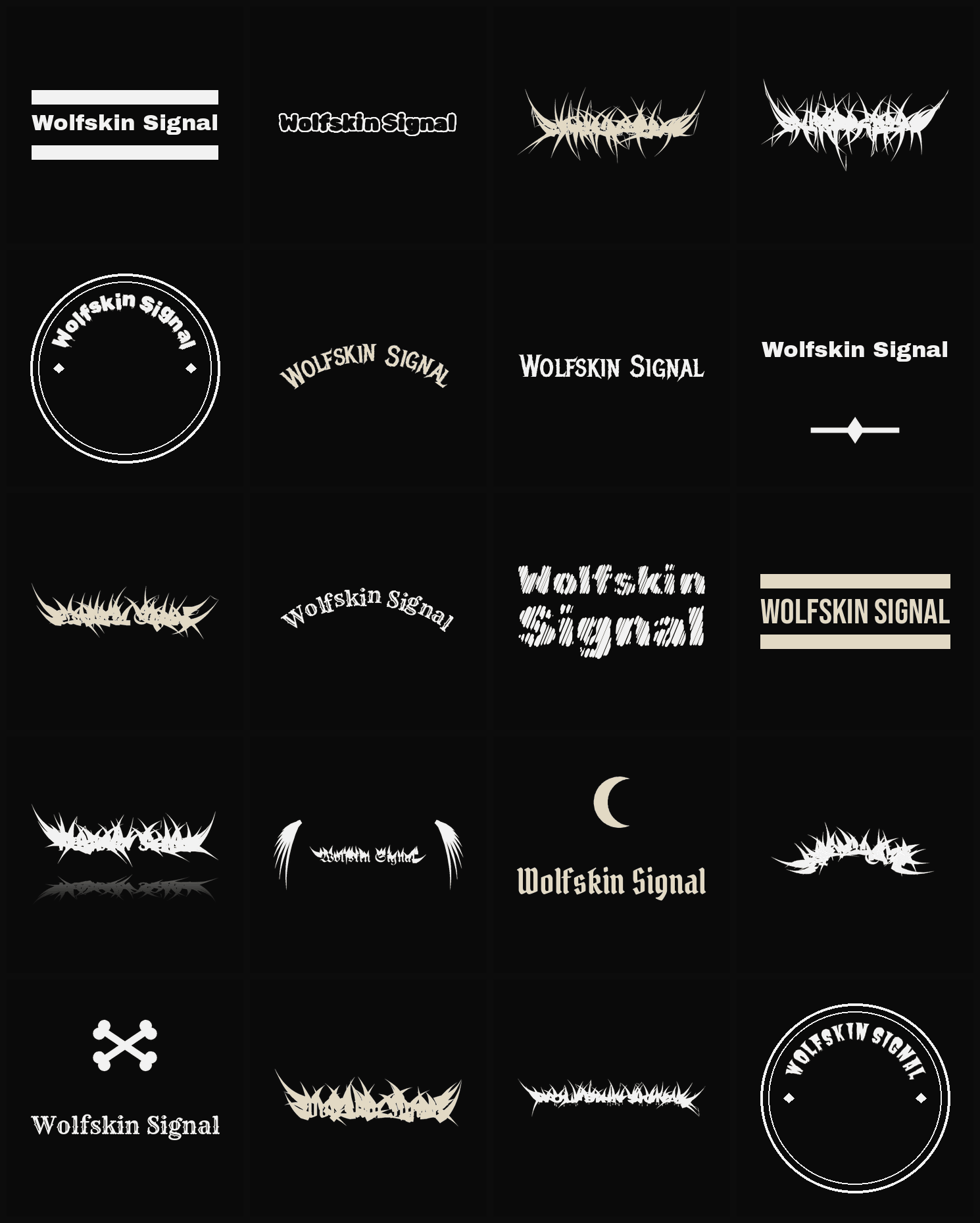 Twenty Wolfskin Signal band logo ideas — different faces, treatments and spike settings