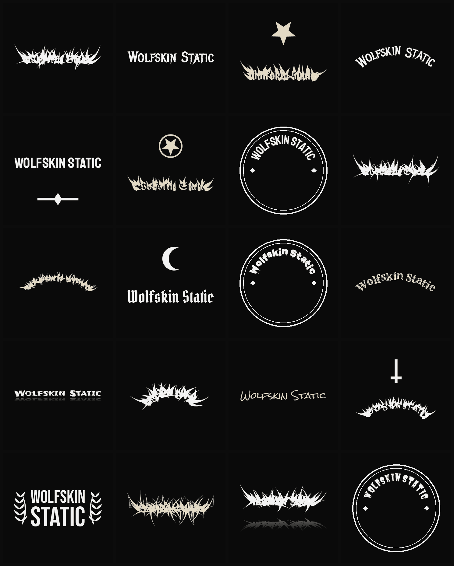 Twenty Wolfskin Static band logo ideas — different faces, treatments and spike settings