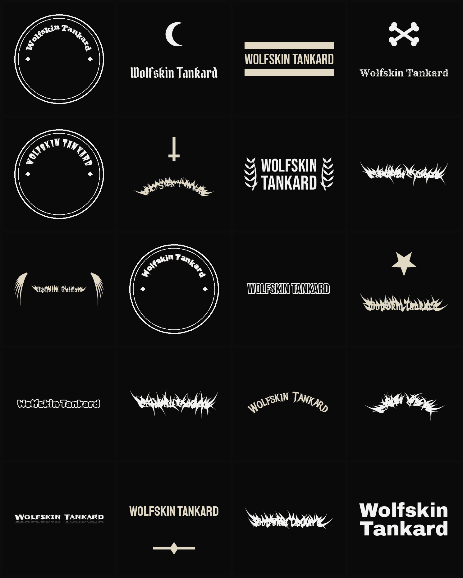 Twenty Wolfskin Tankard band logo ideas — different faces, treatments and spike settings