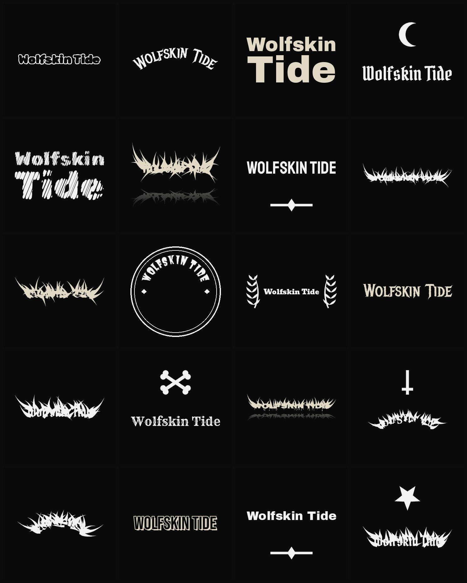 Twenty Wolfskin Tide band logo ideas — different faces, treatments and spike settings