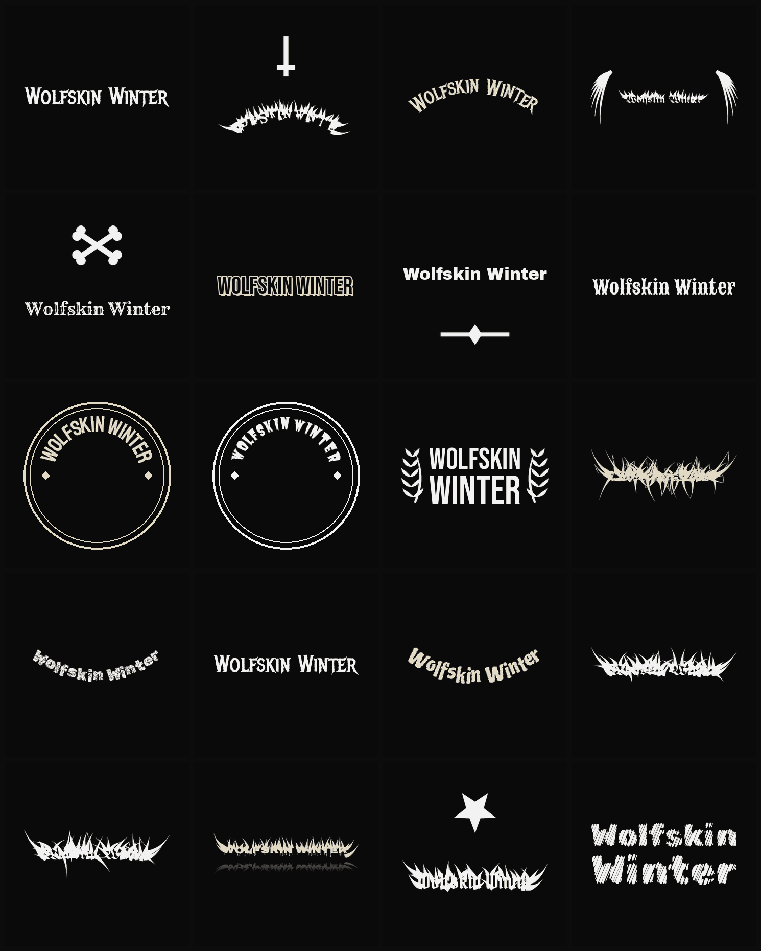 Twenty Wolfskin Winter band logo ideas — different faces, treatments and spike settings