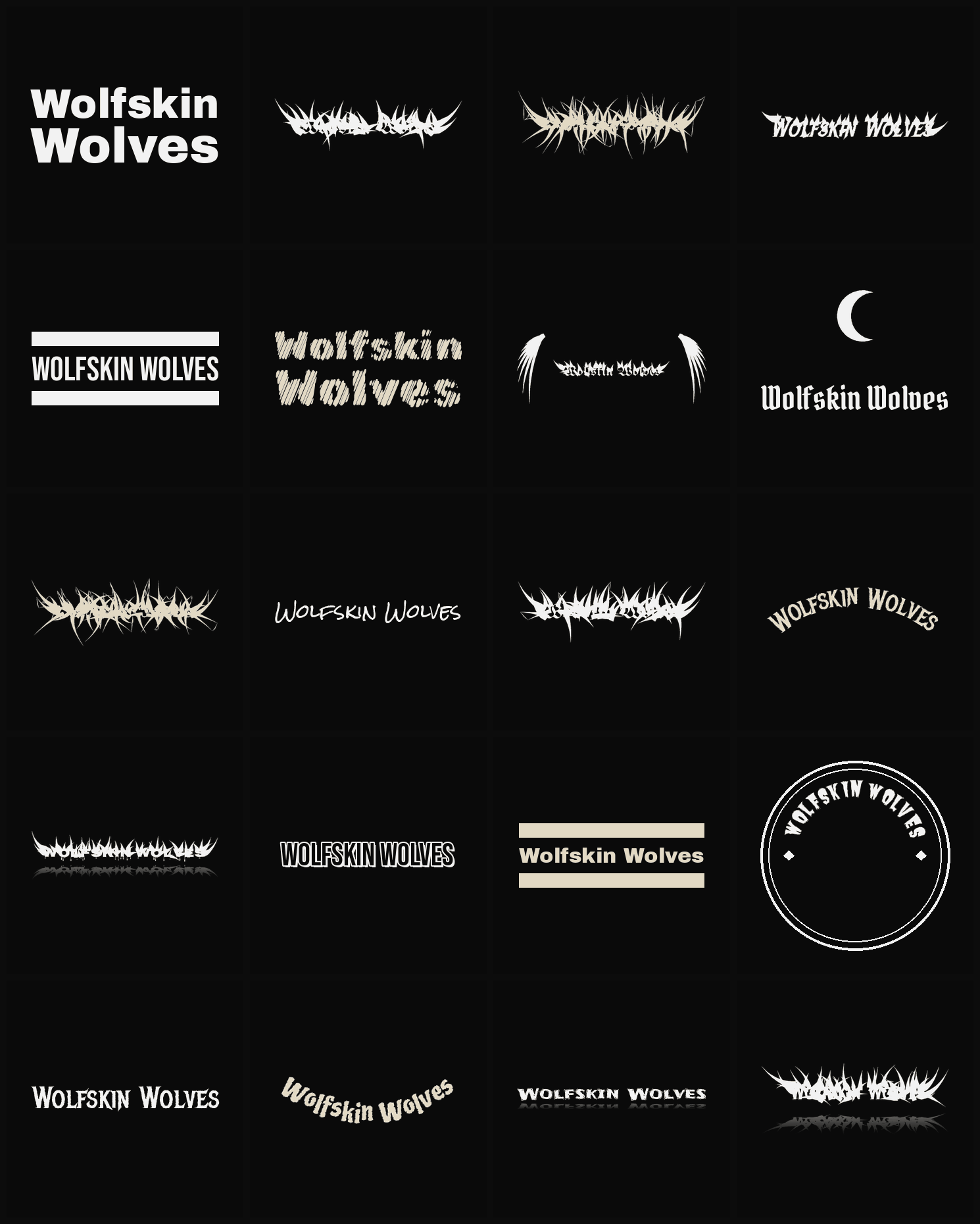Twenty Wolfskin Wolves band logo ideas — different faces, treatments and spike settings